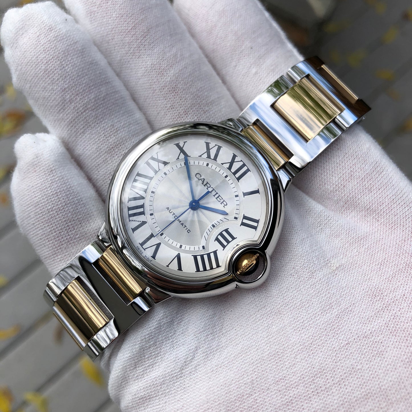 Cartier Ballon Bleu W2BB0012 Two Tone 18K Gold Steel Automatic Silver Roman Wristwatch Box Papers - Hashtag Watch Company