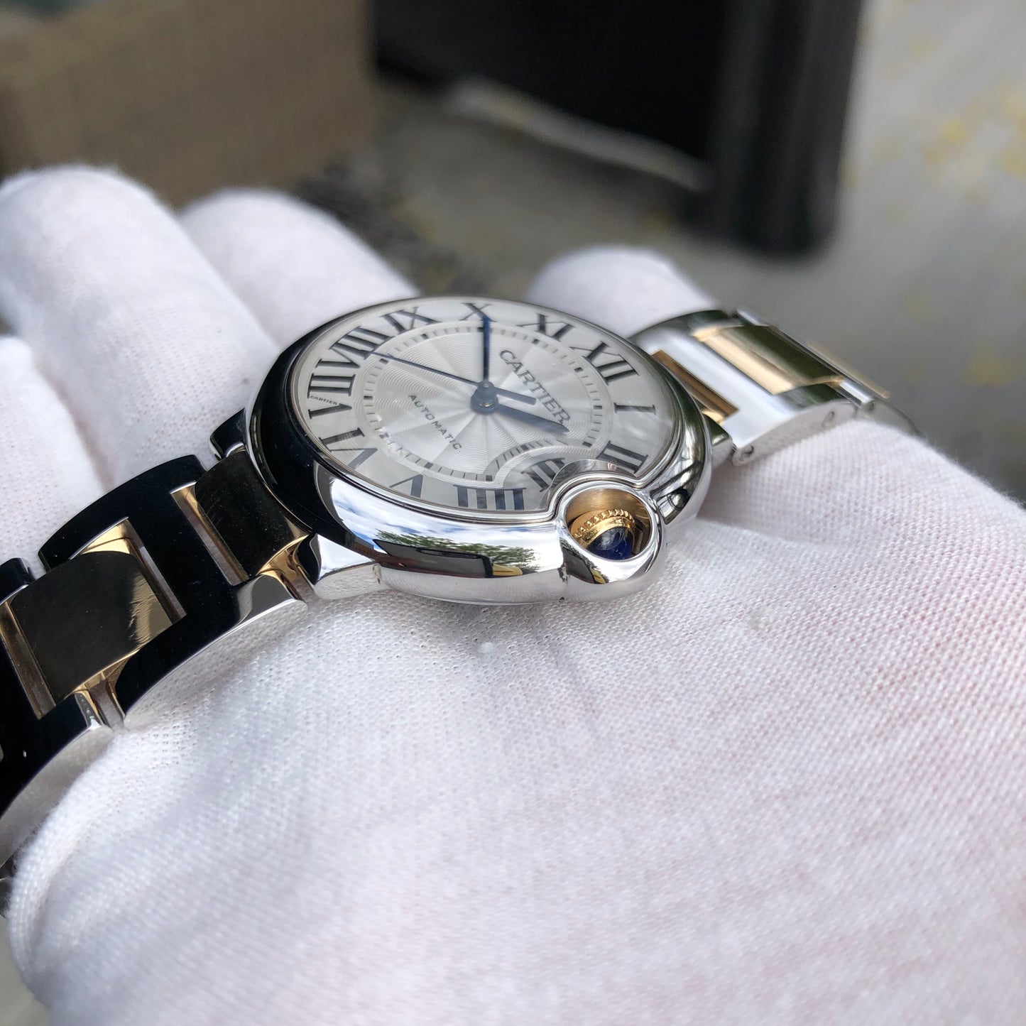 Cartier Ballon Bleu W2BB0012 Two Tone 18K Gold Steel Automatic Silver Roman Wristwatch Box Papers - Hashtag Watch Company