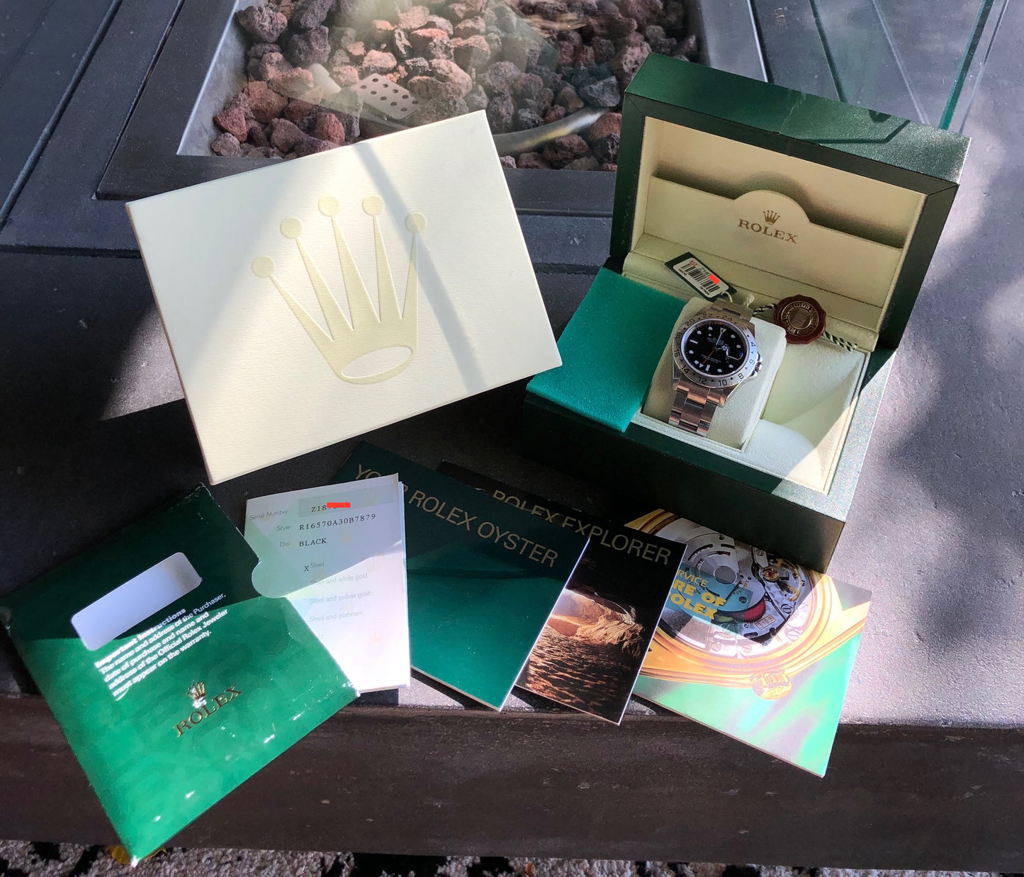 Rolex Explorer II 16570 Black Stainless Steel GMT Oyster Z Serial Wristwatch Box & Papers Circa 2006 - Hashtag Watch Company