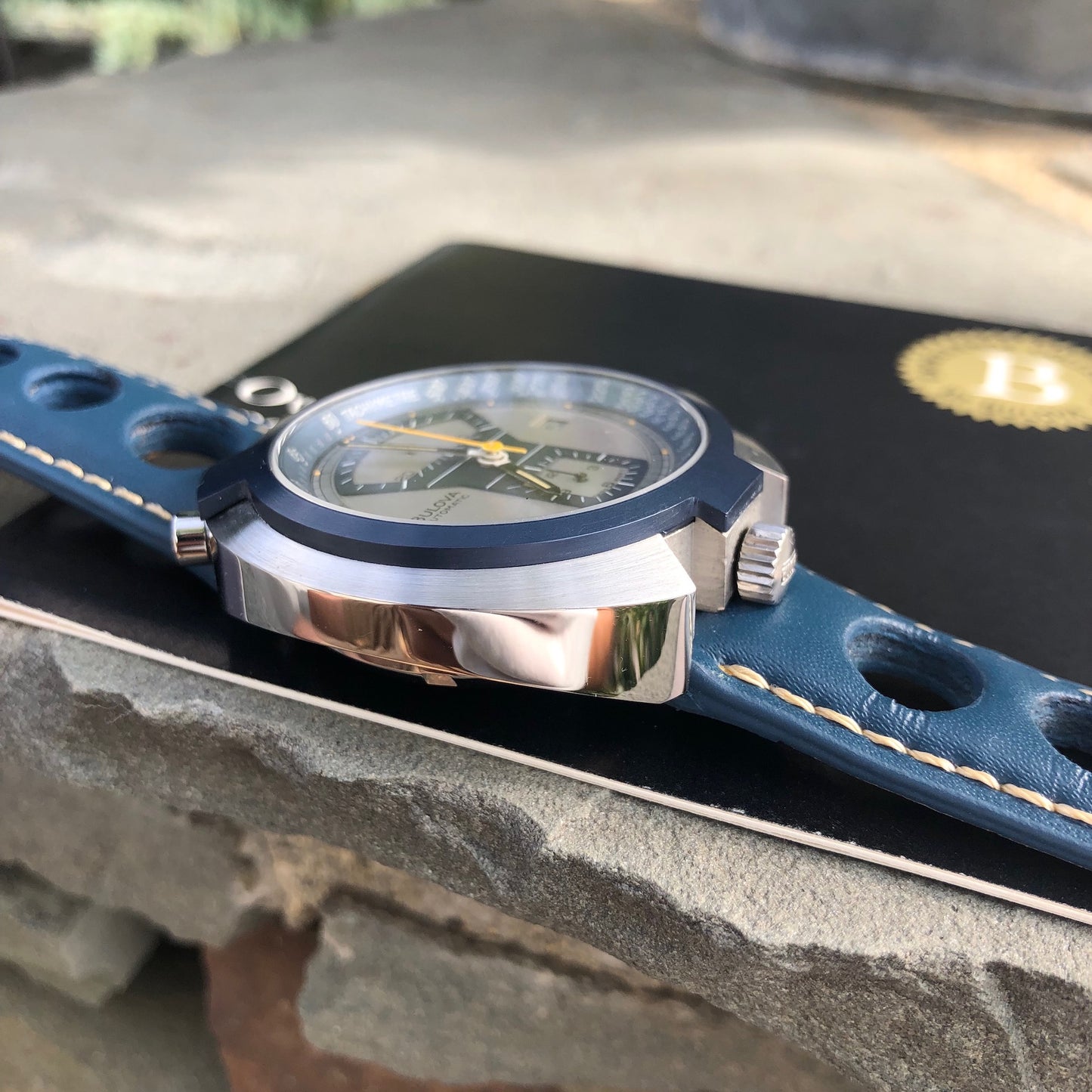Vintage Bulova Parking Meter Bullhead Chronograph Automatic Wristwatch Box Papers - Hashtag Watch Company