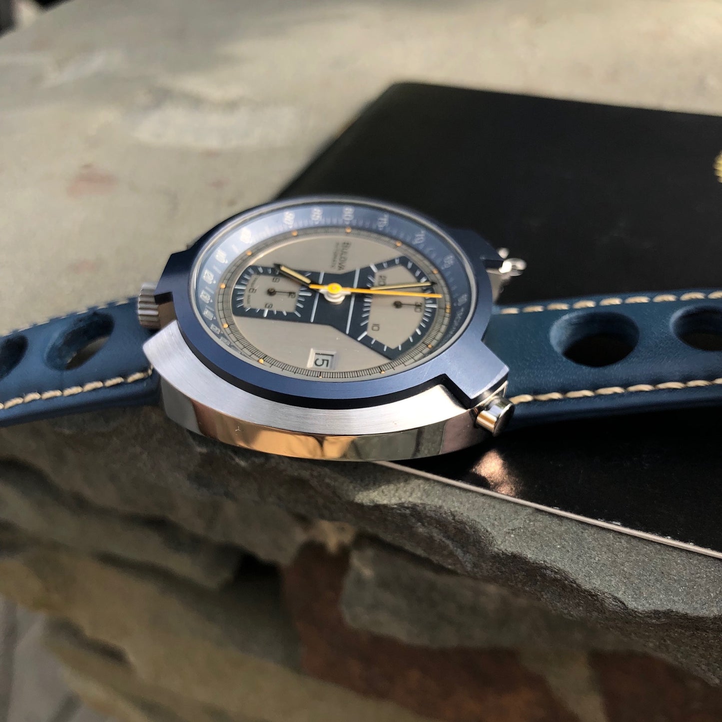 Vintage Bulova Parking Meter Bullhead Chronograph Automatic Wristwatch Box Papers - Hashtag Watch Company
