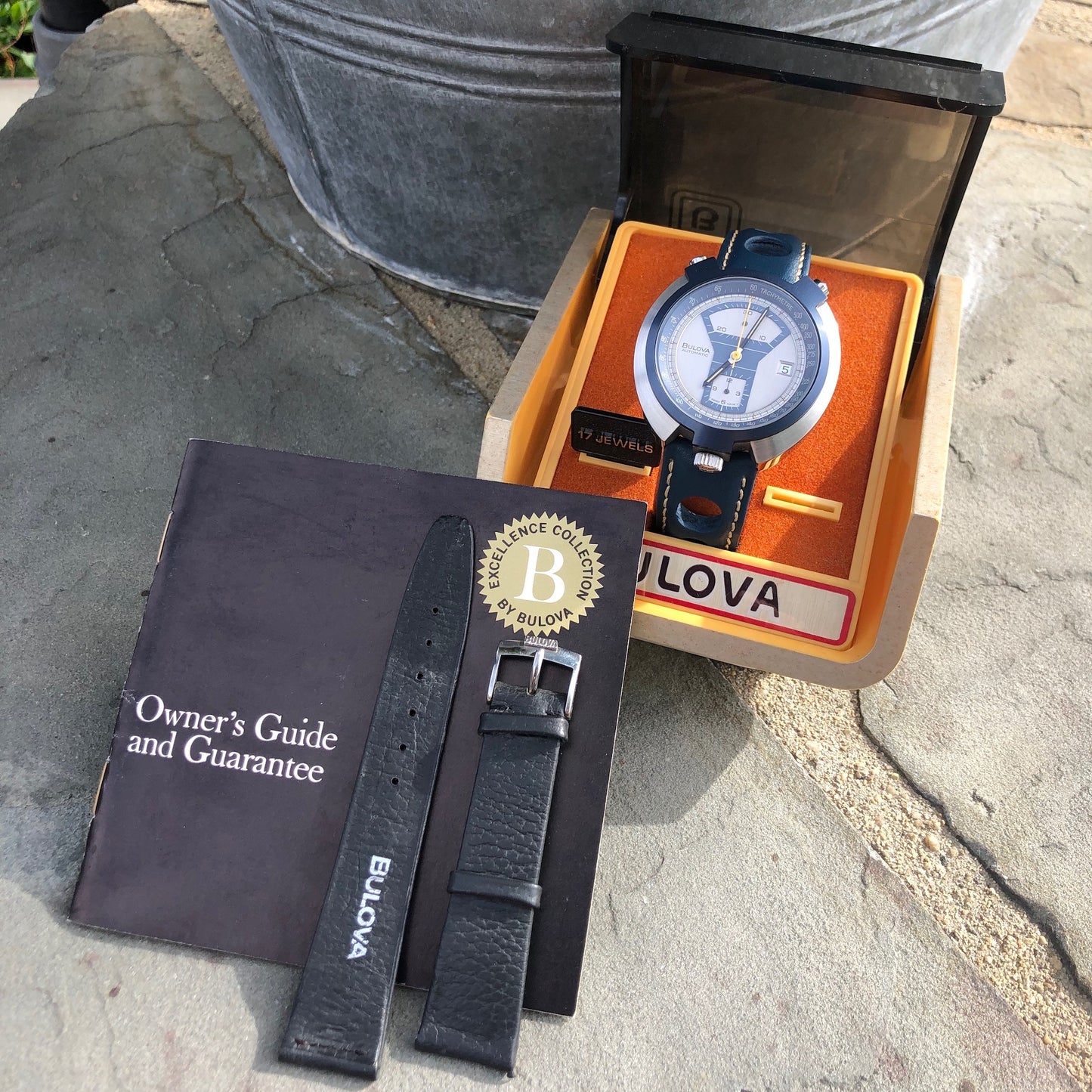 Vintage Bulova Parking Meter Bullhead Chronograph Automatic Wristwatch Box Papers - Hashtag Watch Company