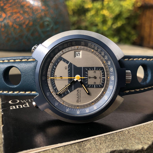 Vintage Bulova Parking Meter Bullhead Chronograph Automatic Wristwatch Box Papers - Hashtag Watch Company