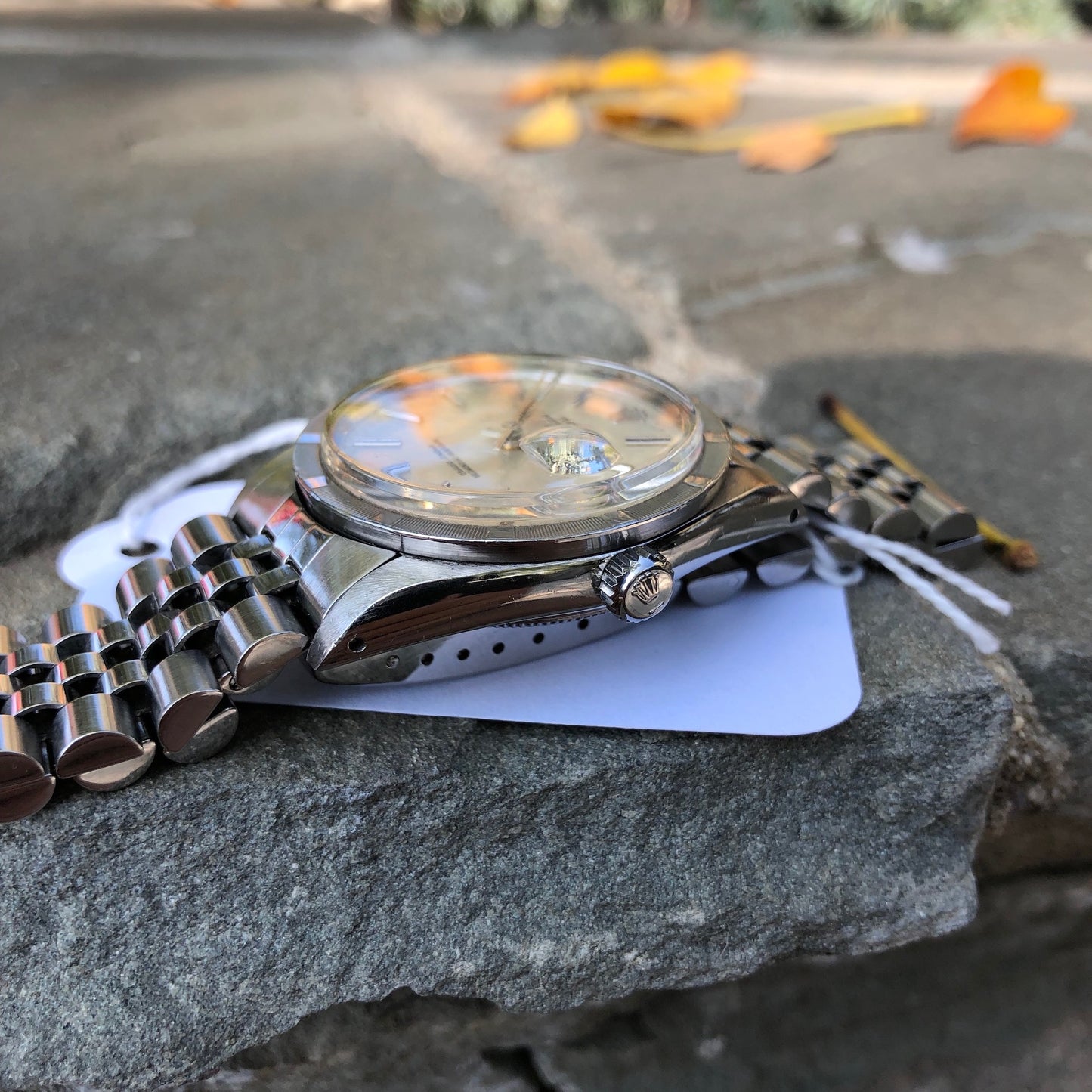 Vintage Rolex Date 15010 Steel Jubilee Cal. 3035 Engine Turn Wristwatch Circa 1985 - Hashtag Watch Company