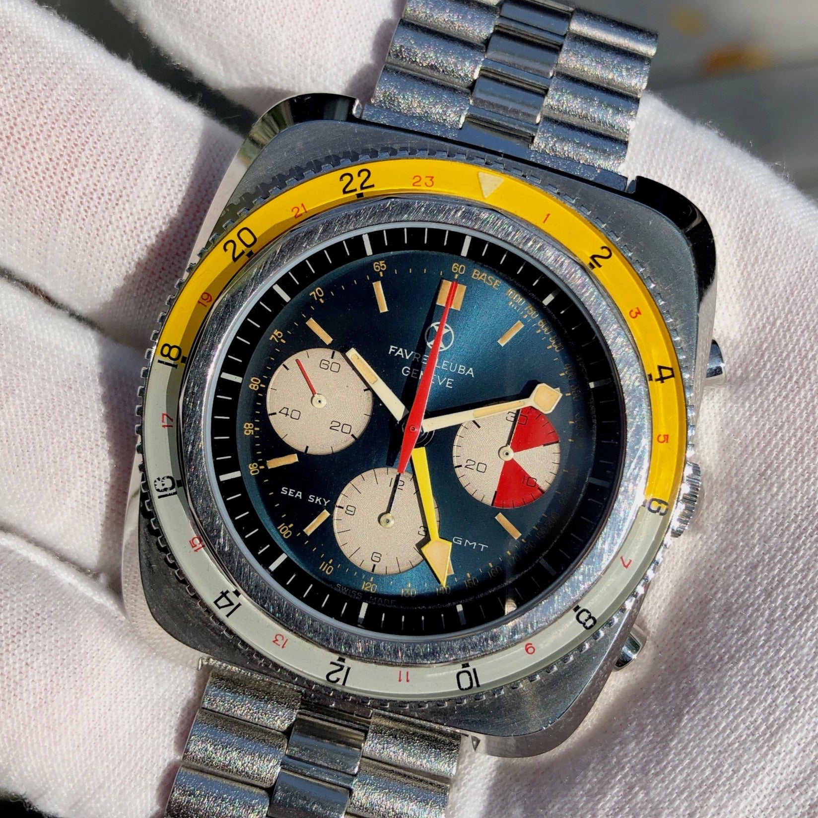 Vintage Favre Leuba Sea Sky GMT 33053 Valjoux 724 Chronograph