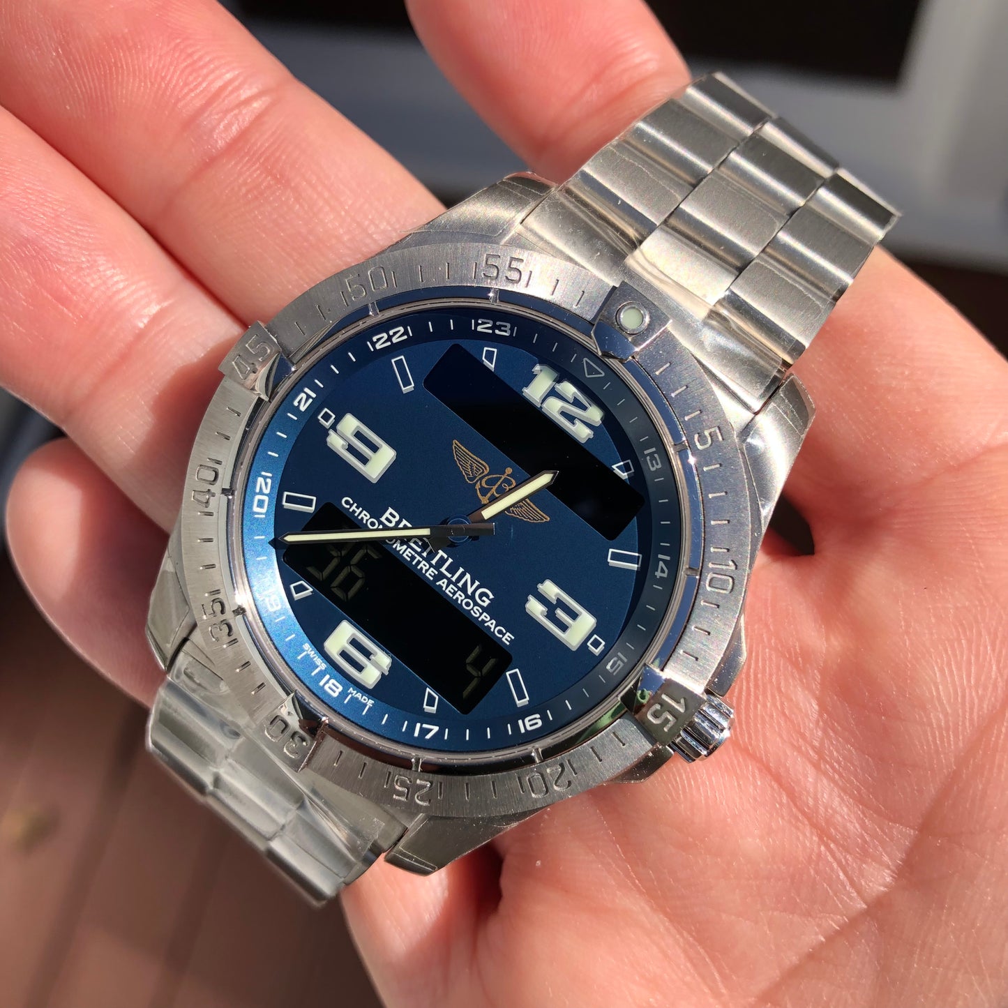 Breitling Aerospace Avantage E79362 Digital Blue Dial Titanium 42mm Quartz Wristwatch Unworn Wrapped - Hashtag Watch Company