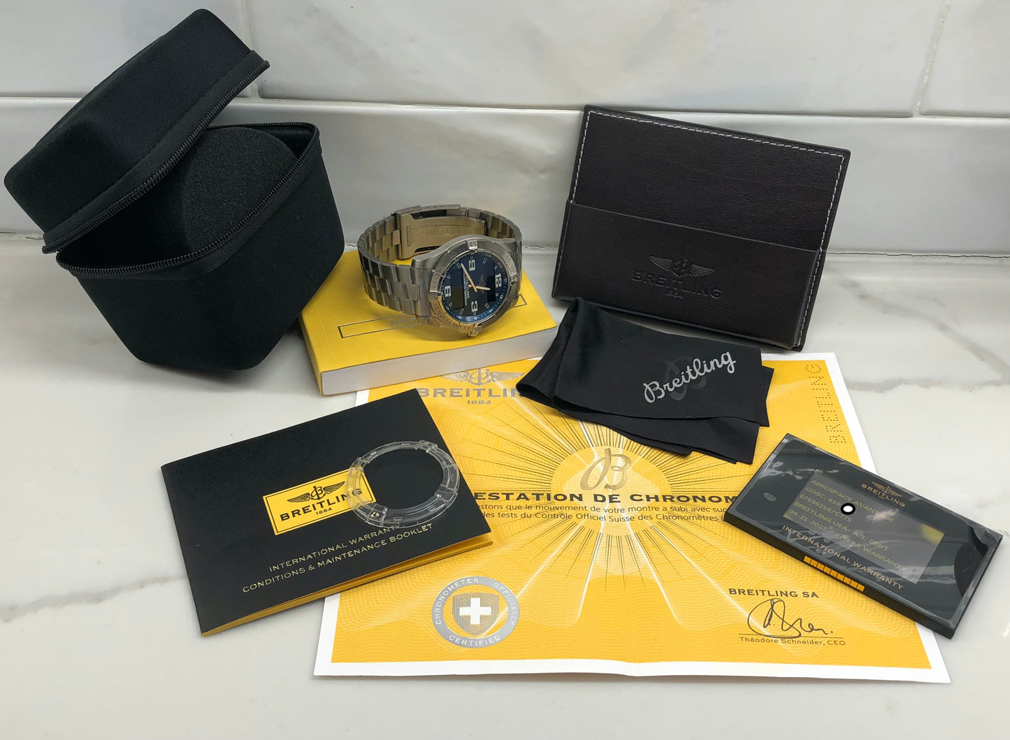 Breitling Aerospace Avantage E79362 Digital Blue Dial Titanium 42mm Quartz Wristwatch Unworn Wrapped - Hashtag Watch Company