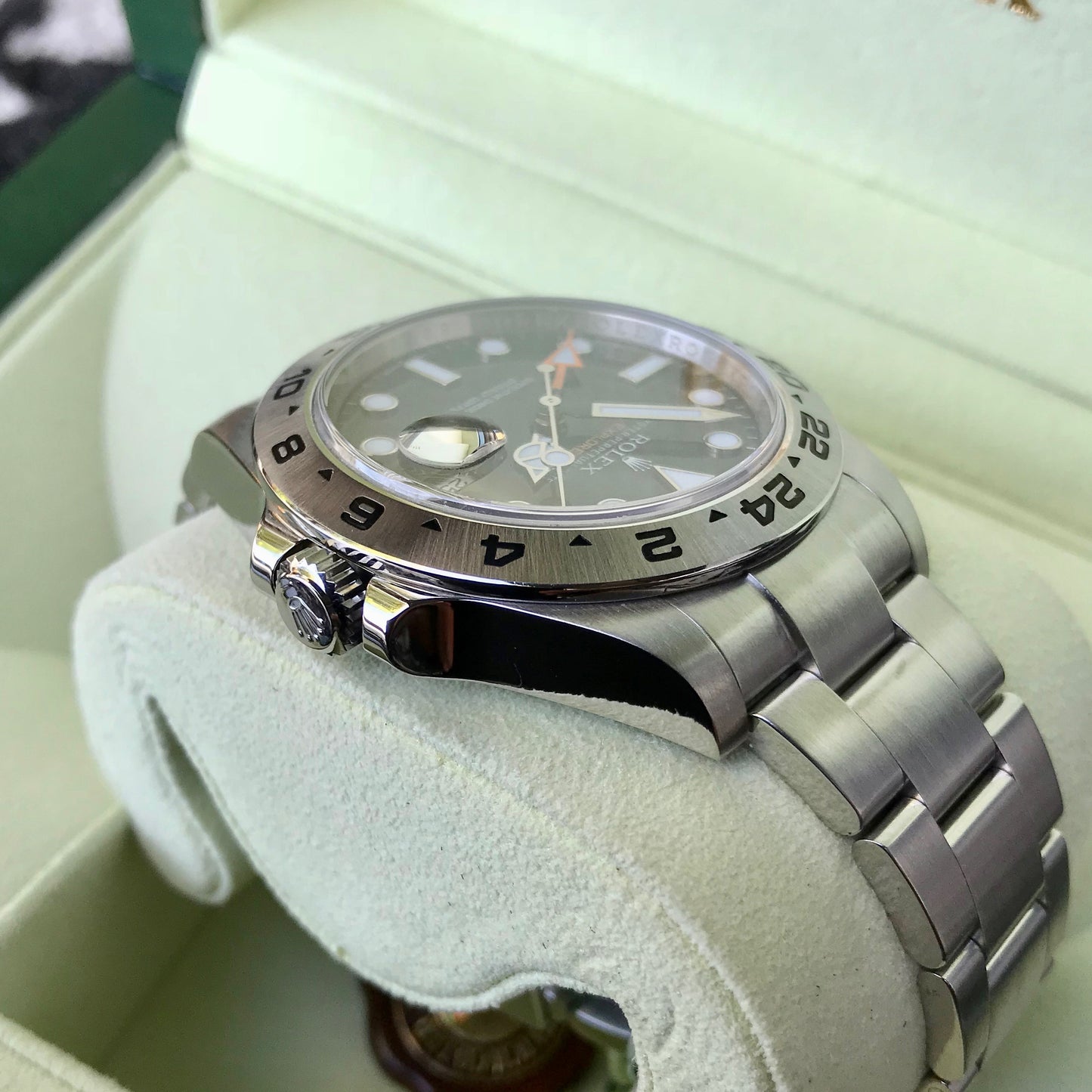 Rolex Explorer II 216570 Black GMT Oyster Perpetual Stainless Steel Wristwatch Box & Papers - Hashtag Watch Company
