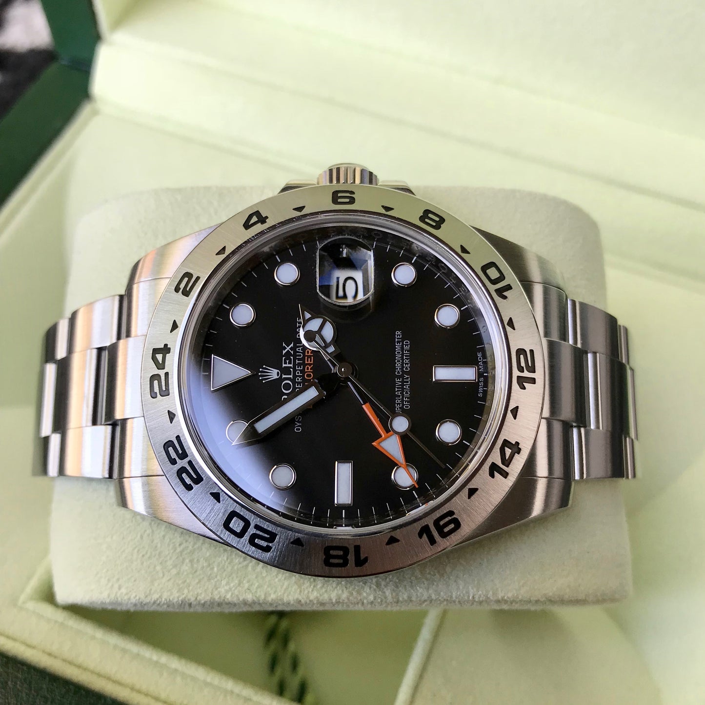 Rolex Explorer II 216570 Black GMT Oyster Perpetual Stainless Steel Wristwatch Box & Papers - Hashtag Watch Company