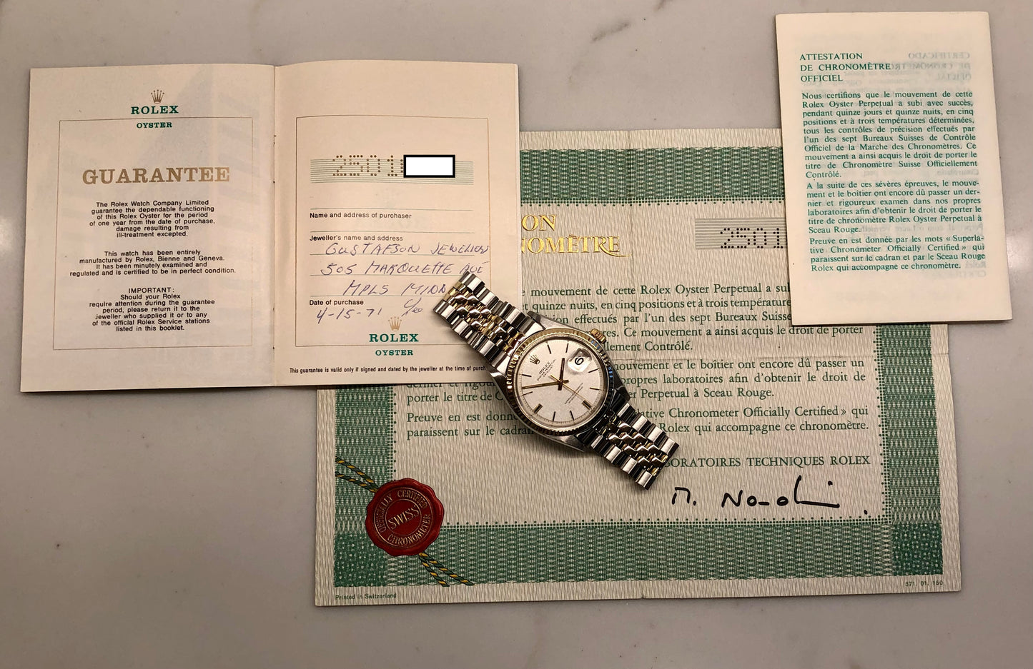 1971 Rolex Datejust 1601 Silver Linen Two Tone Jubilee Automatic Wristwatch with Punched Papers - Hashtag Watch Company