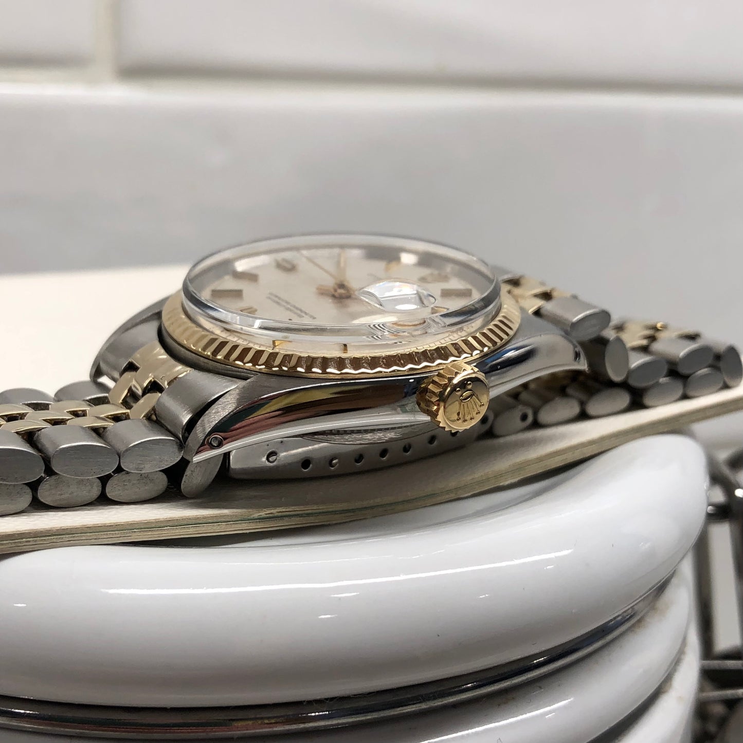 1971 Rolex Datejust 1601 Silver Linen Two Tone Jubilee Automatic Wristwatch with Punched Papers - Hashtag Watch Company