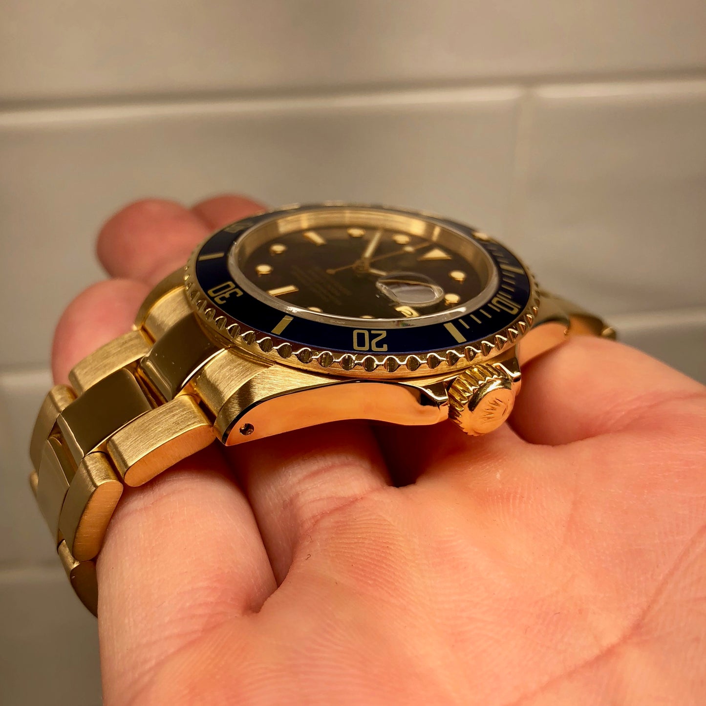 Vintage Rolex Submariner 16808 Purple Color Change 18K Yellow Gold Wristwatch Circa 1984 - Hashtag Watch Company