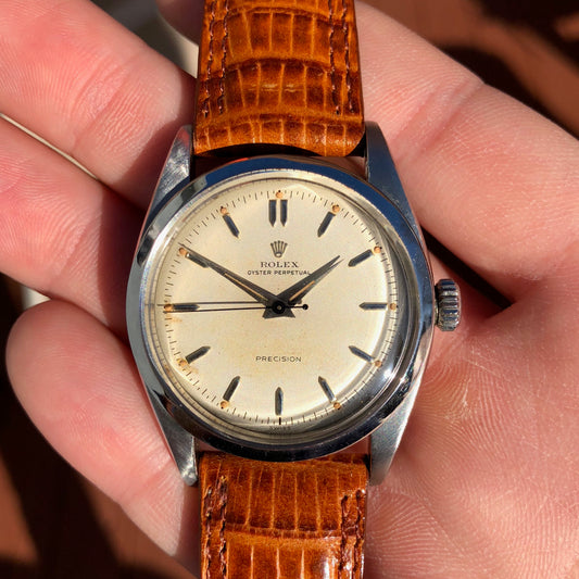 Vintage Rolex Oyster Perpetual 6298 Pre-Explorer Precision Automatic Cream Dial Wristwatch Circa 1953 - Hashtag Watch Company