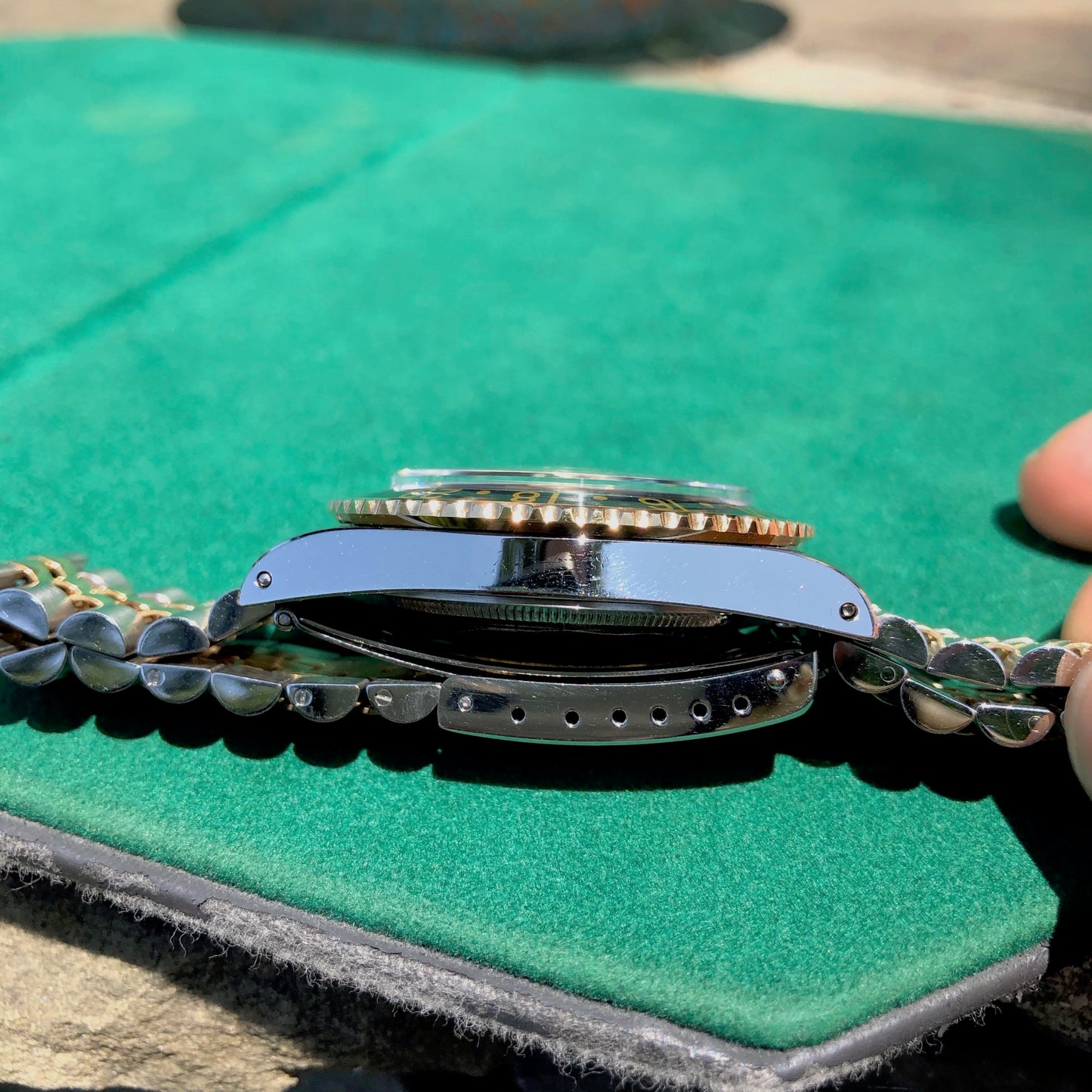Vintage Rolex GMT MASTER 1675 Radial Dial Black Tiger Eye Nipple Two Tone Jubilee Bracelet Wristwatch Circa 1978 LNOS - Hashtag Watch Company