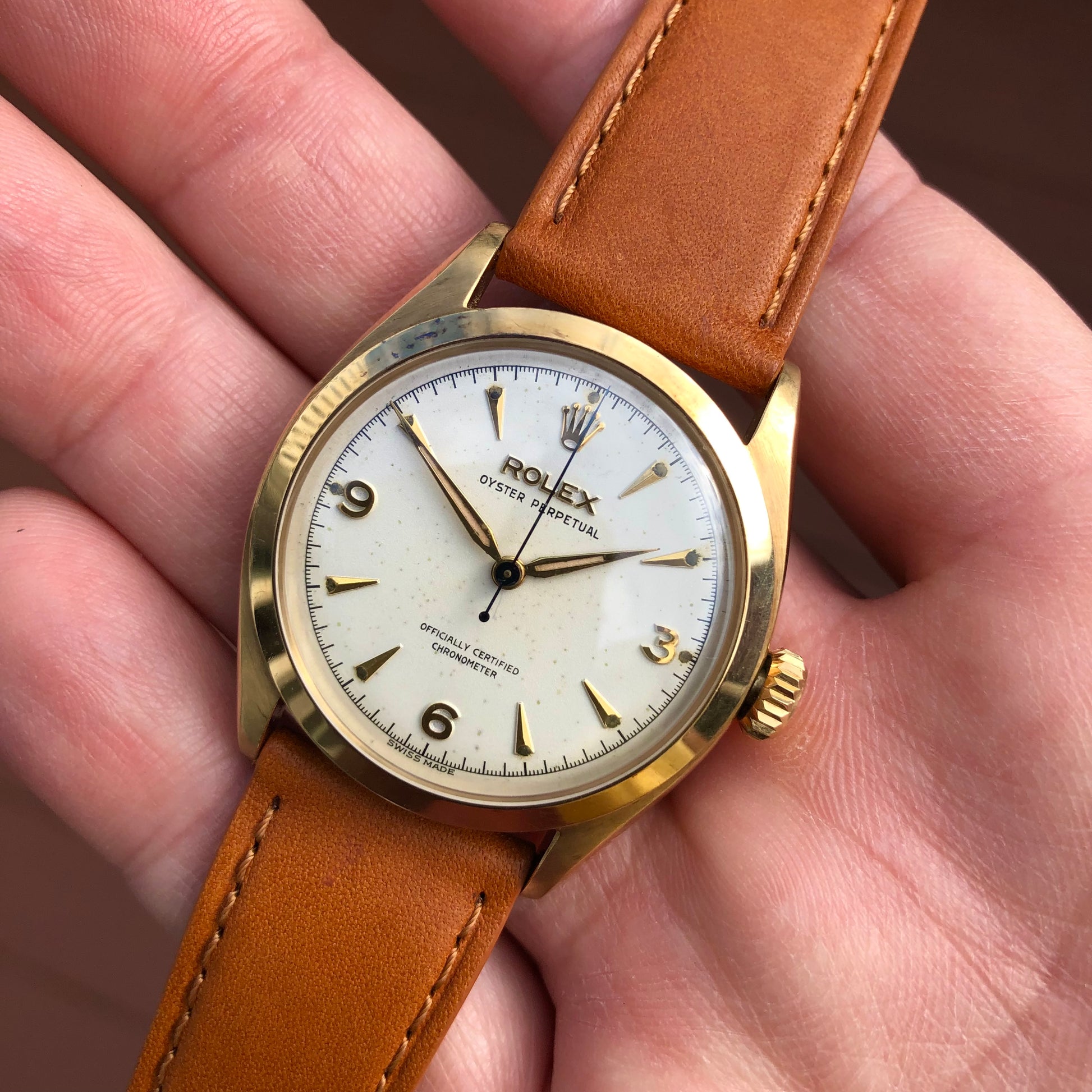 1958 Rolex Oyster Perpetual 6084 14K Yellow Gold Automatic Original Dial Wristwatch - Hashtag Watch Co.