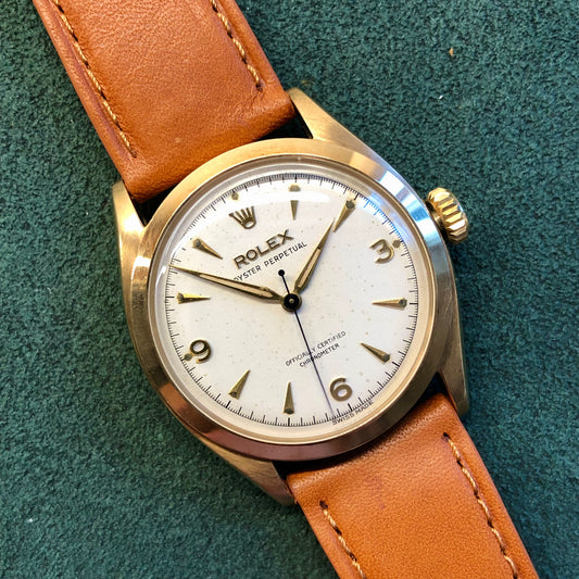 1958 Rolex Oyster Perpetual 6084 14K Yellow Gold Automatic Original Dial Wristwatch - Hashtag Watch Co.
