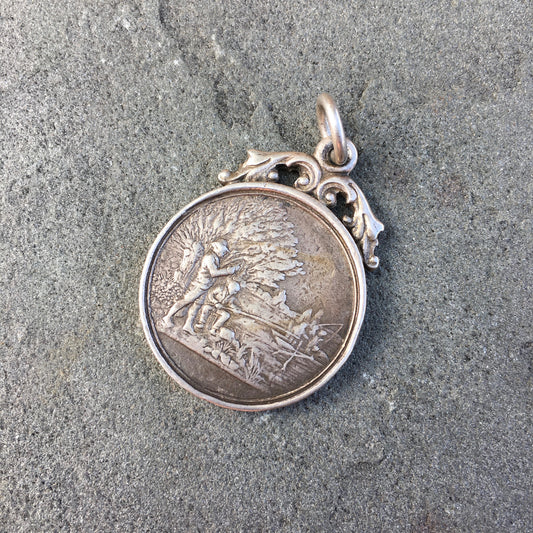 Vintage Antique Sterling Silver Fishing Pendant Award Circa Early 1900's - Hashtag Watch Company