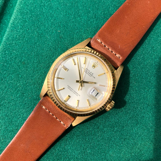 Vintage Rolex Datejust 1601 18K Yellow Gold Silver Automatic Wristwatch Circa 1969 - Hashtag Watch Company