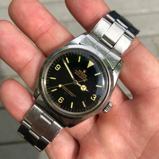 Vintage Rolex Explorer 1016 Gilt Underline Glossy Oyster Perpetual Wristwatch Circa 1963 - Hashtag Watch Company