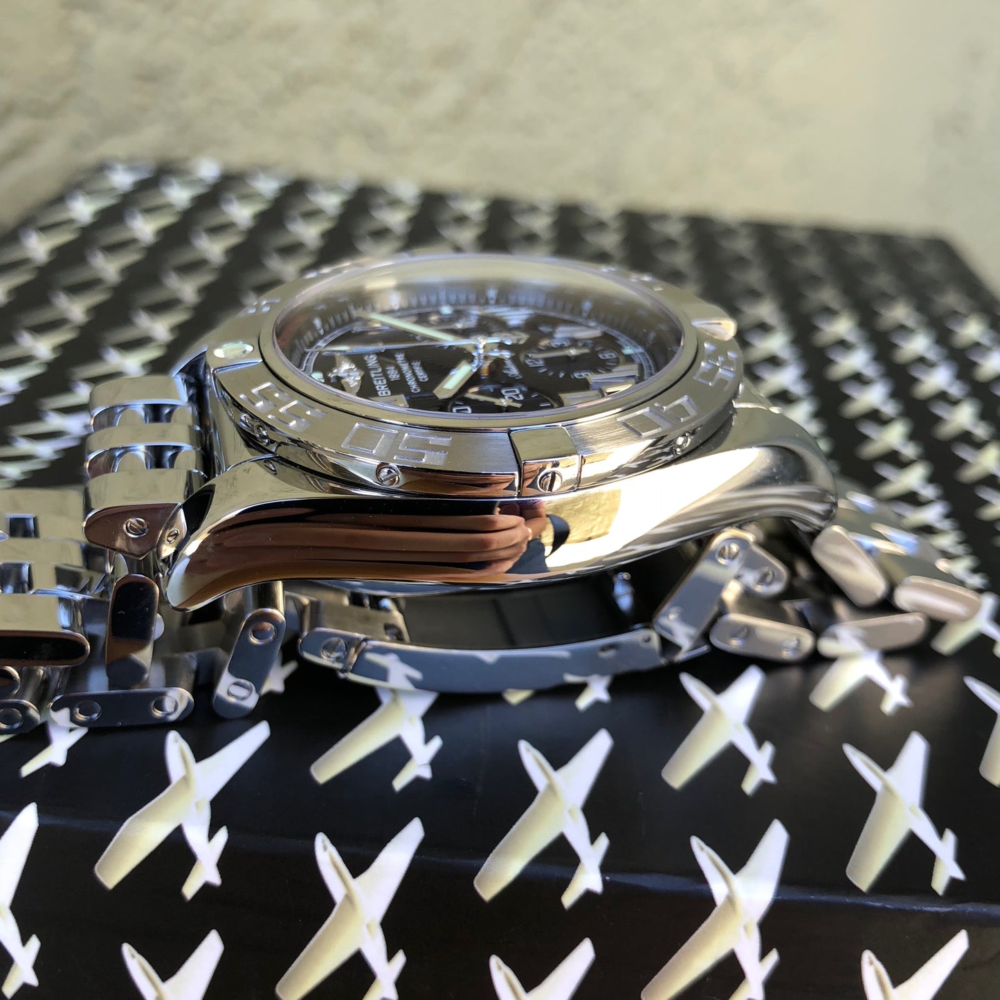 Breitling Chronomat AB0110 Stainless Steel Black Chronograph Wristwatch Box Papers - Hashtag Watch Company
