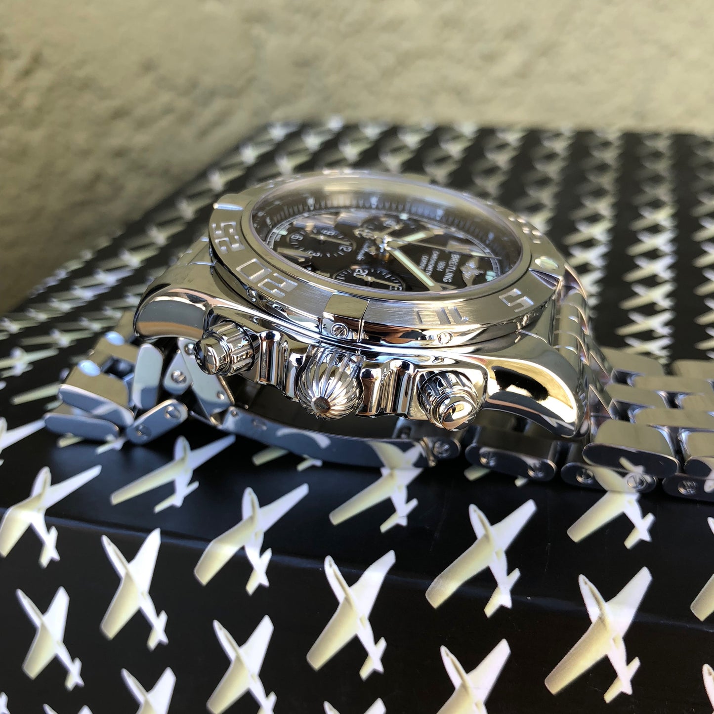Breitling Chronomat AB0110 Stainless Steel Black Chronograph Wristwatch Box Papers - Hashtag Watch Company