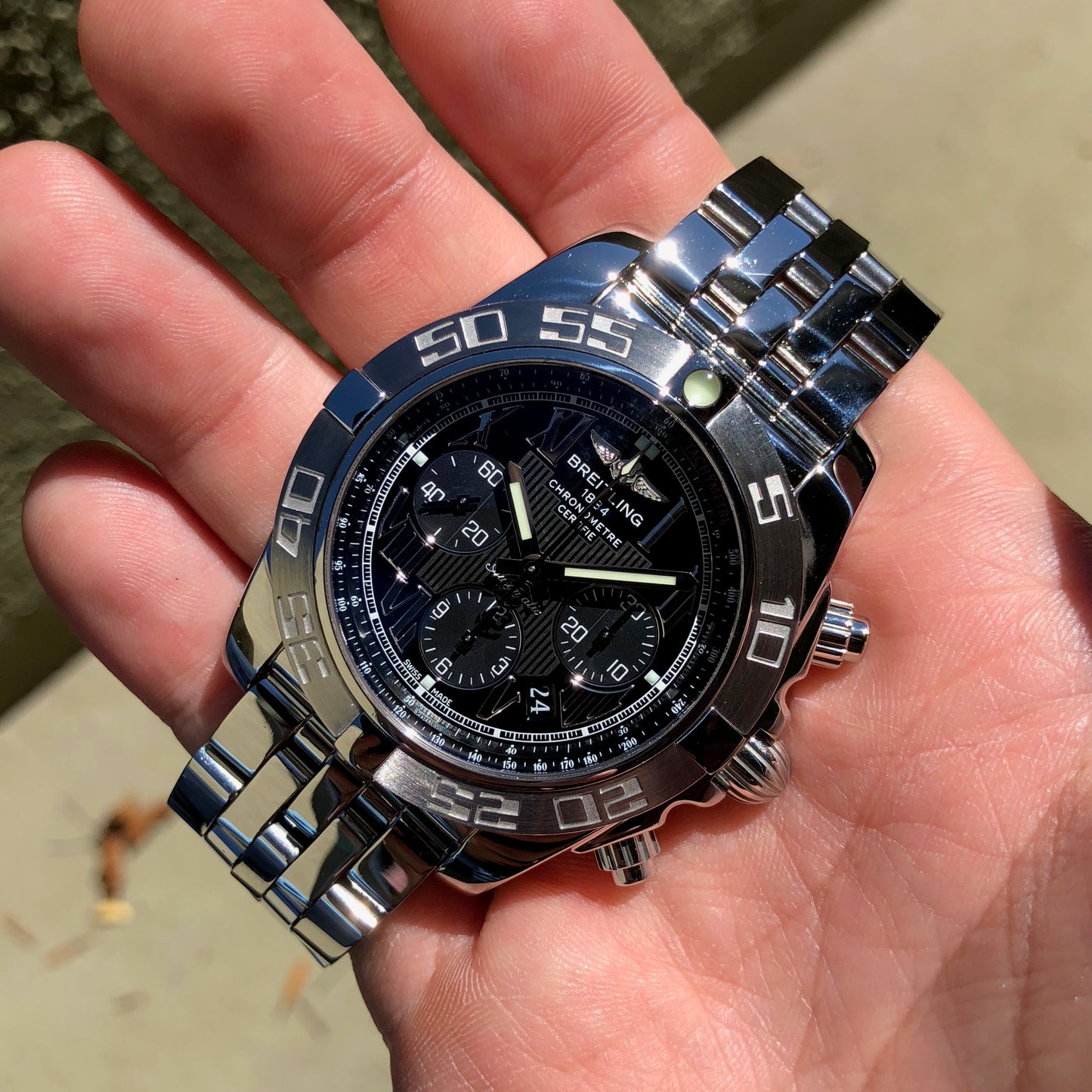 Breitling Chronomat AB0110 Stainless Steel Black Chronograph Wristwatch Box Papers - Hashtag Watch Company