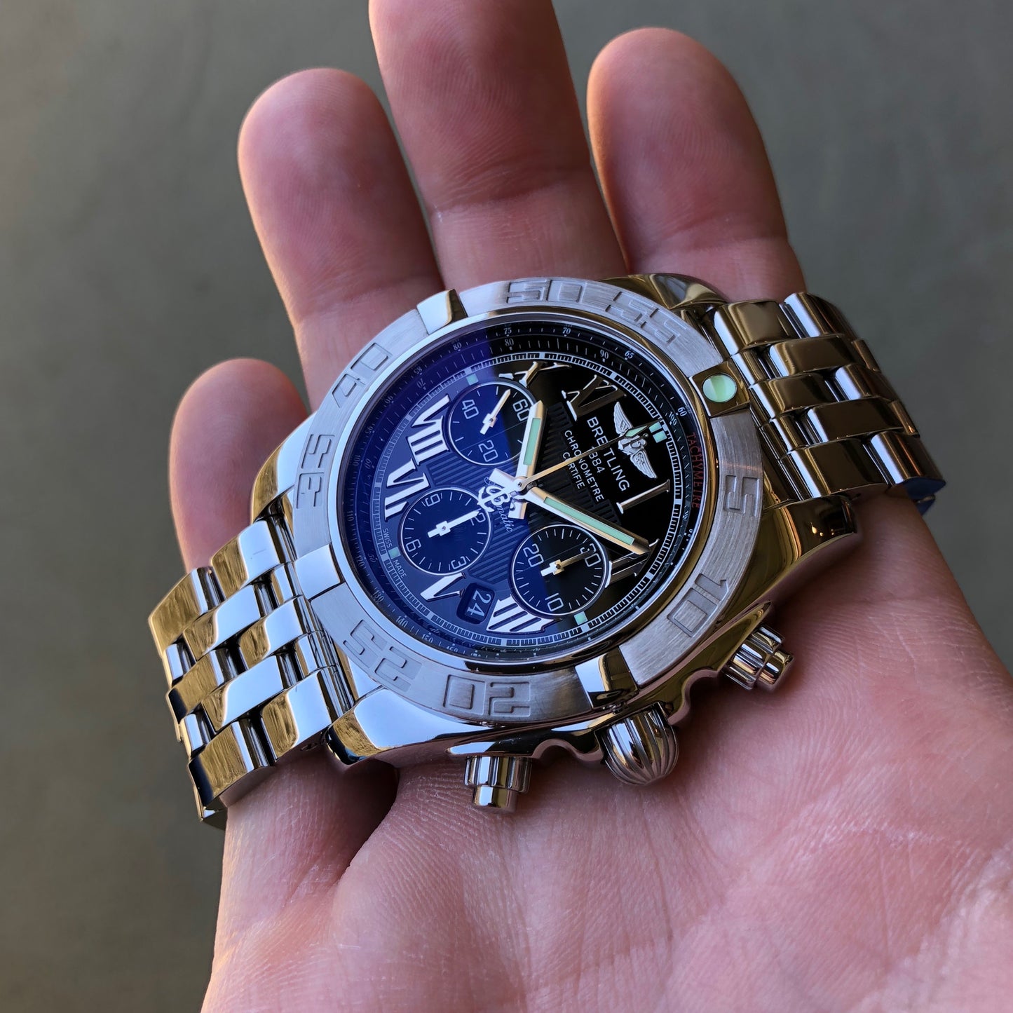 Breitling Chronomat AB0110 Stainless Steel Black Chronograph Wristwatch Box Papers - Hashtag Watch Company
