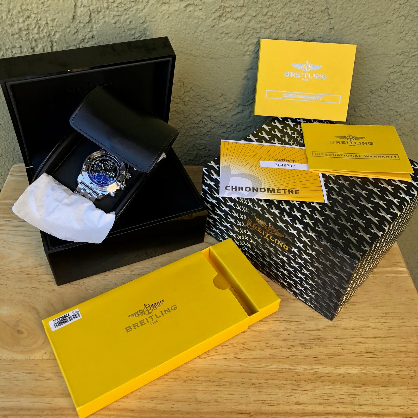 Breitling Chronomat AB0110 Stainless Steel Black Chronograph Wristwatch Box Papers - Hashtag Watch Company