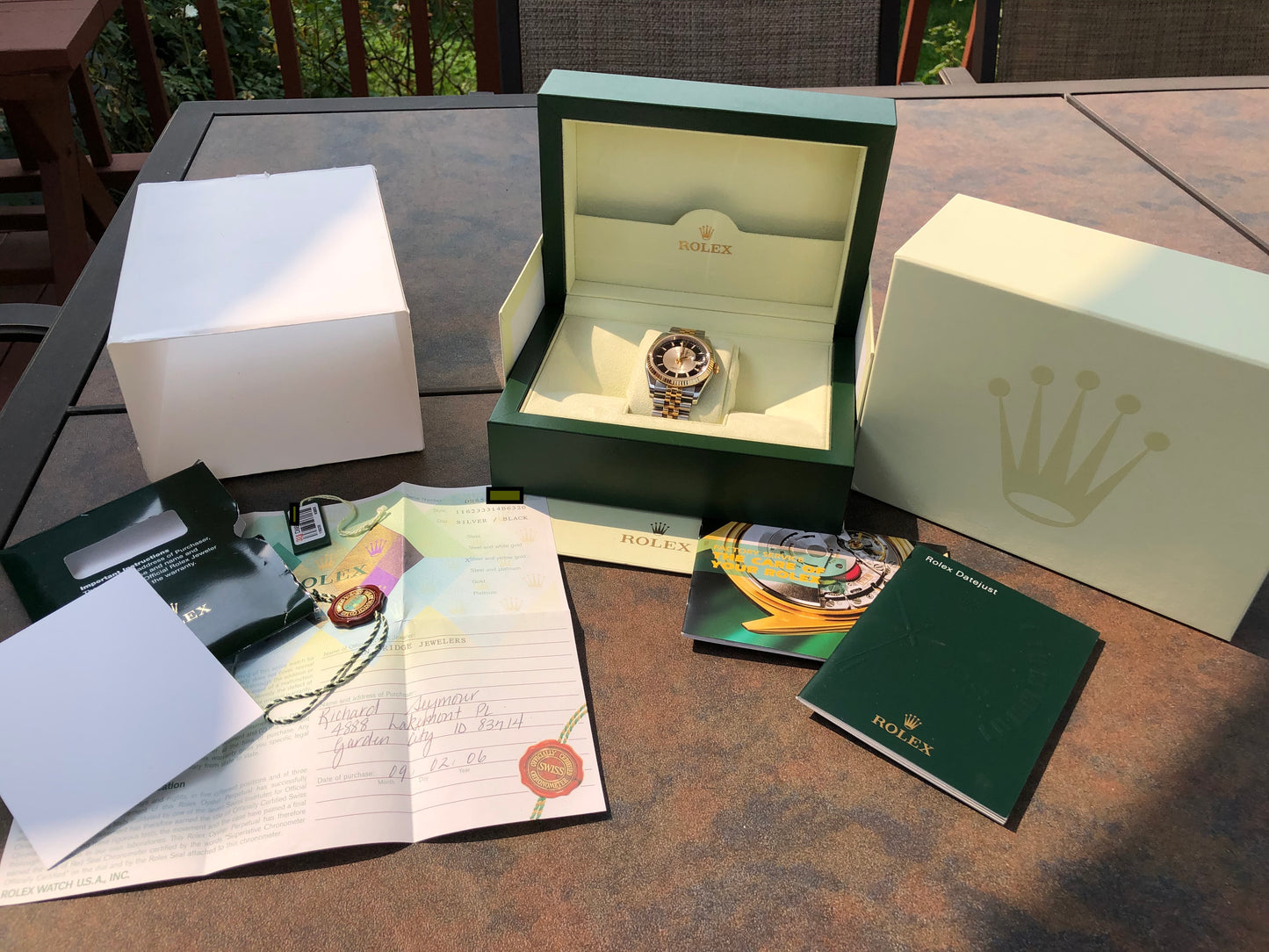 Rolex Datejust 116233 Silver Black Red Date Wheel 36mm Jubilee Wristwatch Box Papers 2005 - Hashtag Watch Company