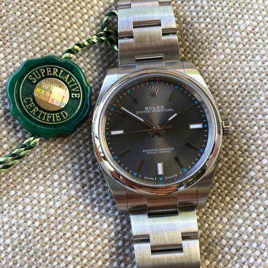 Rolex Oyster Perpetual 114300 Dark Rhodium Stainless Steel Mens Watch - Hashtag Watch Company