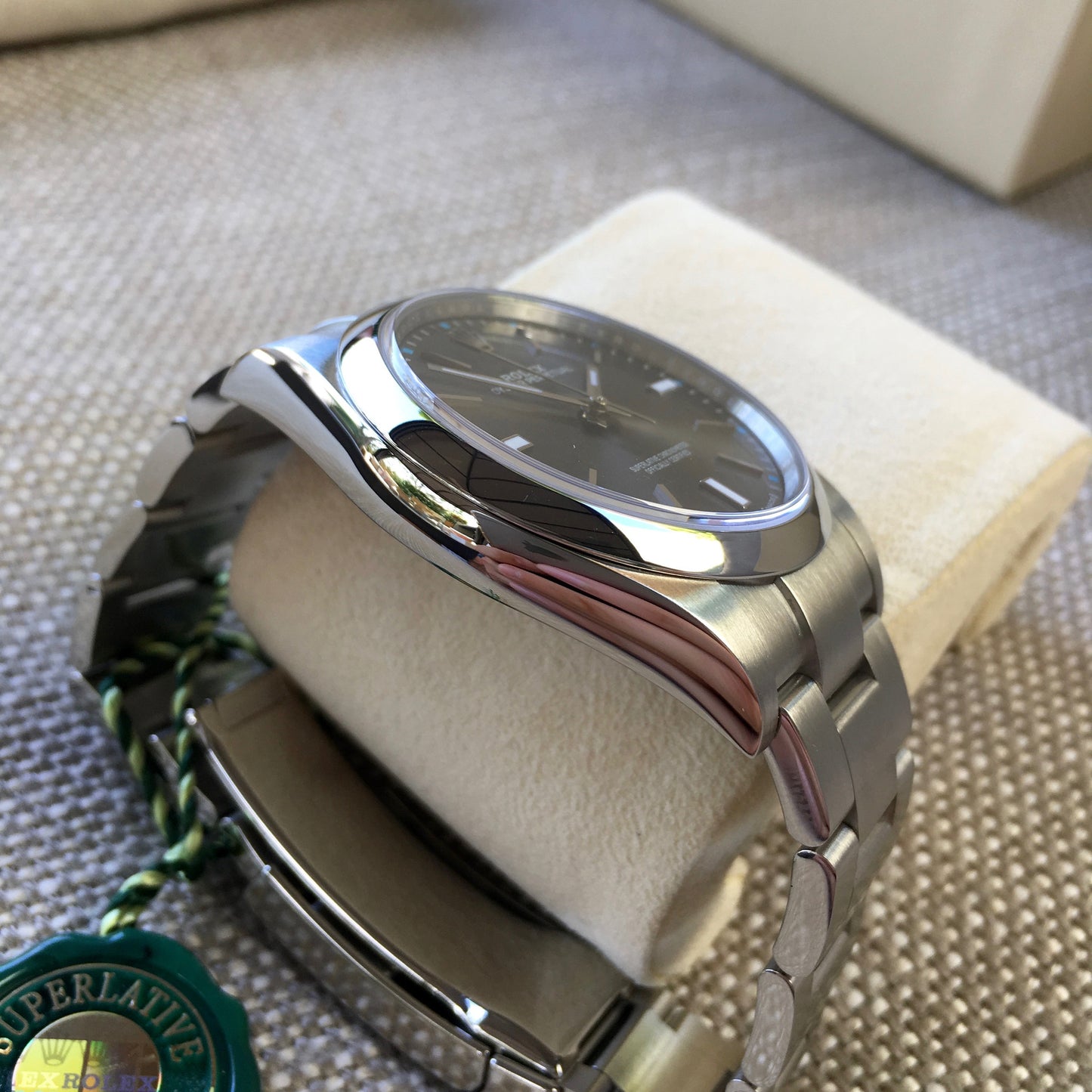 Rolex Oyster Perpetual 114300 Dark Rhodium Stainless Steel Mens Watch - Hashtag Watch Company