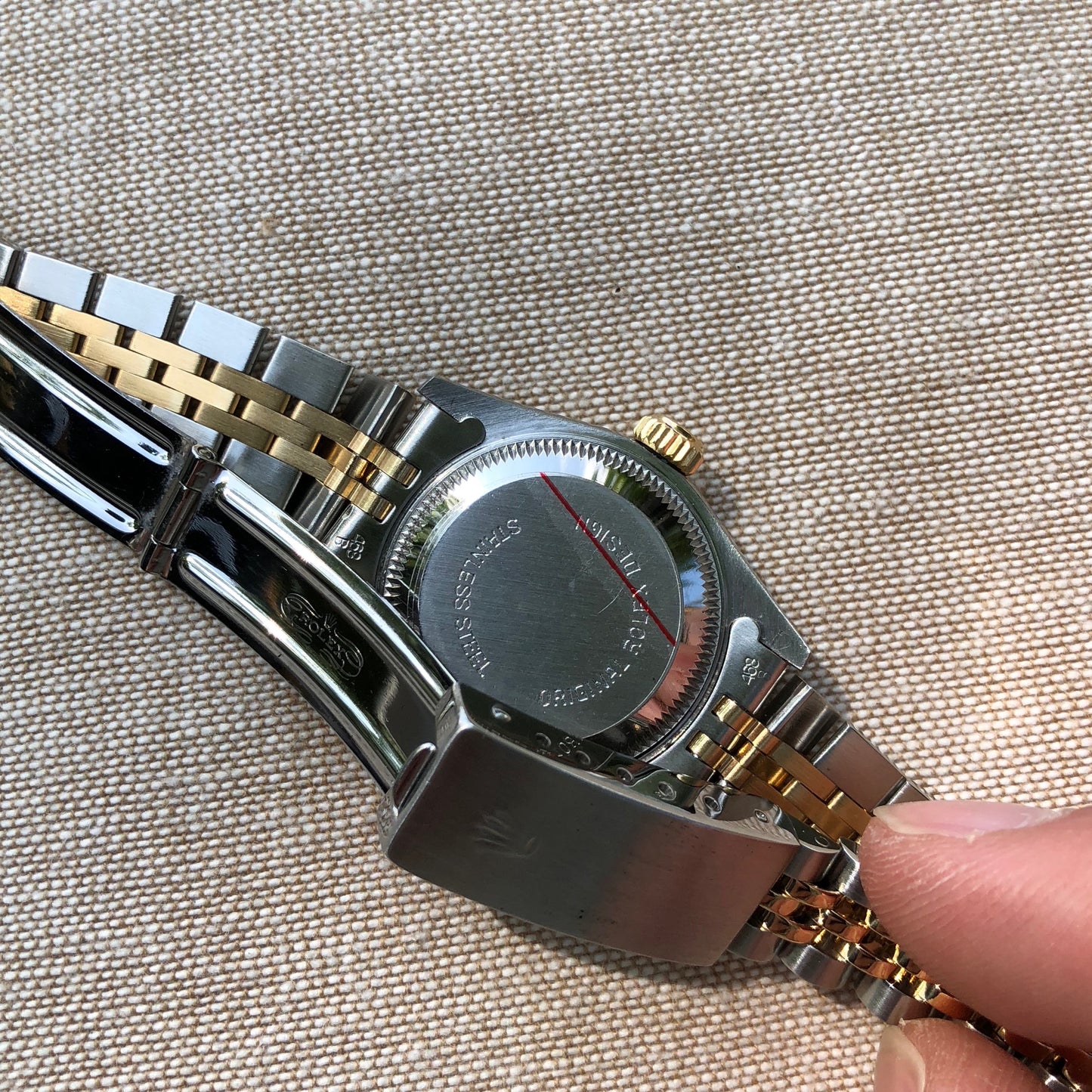 Rolex Datejust 69173 Ladies Two Tone Champagne Stick Dial Steel 18K Gold Jubilee Wristwatch Box & Papers - Hashtag Watch Company