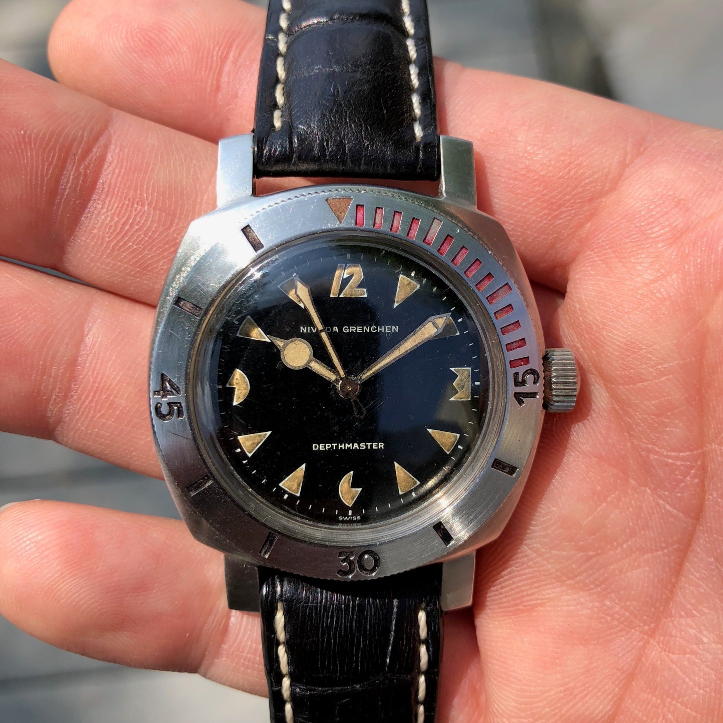 Vintage Nivada Grenchen PacMan Depthmaster 35232 Automatic 3000M Wristwatch - Hashtag Watch Company