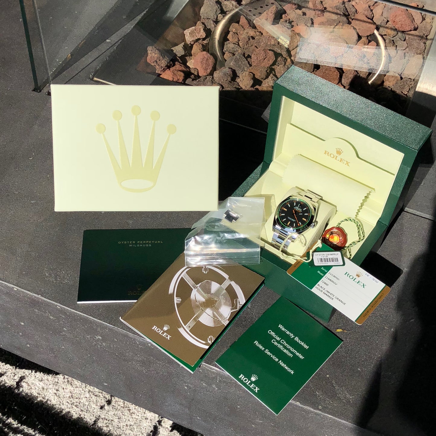 Rolex Milgauss Green 116400GV Green Steel Wristwatch Box & Papers Circa 2014 - Hashtag Watch Company