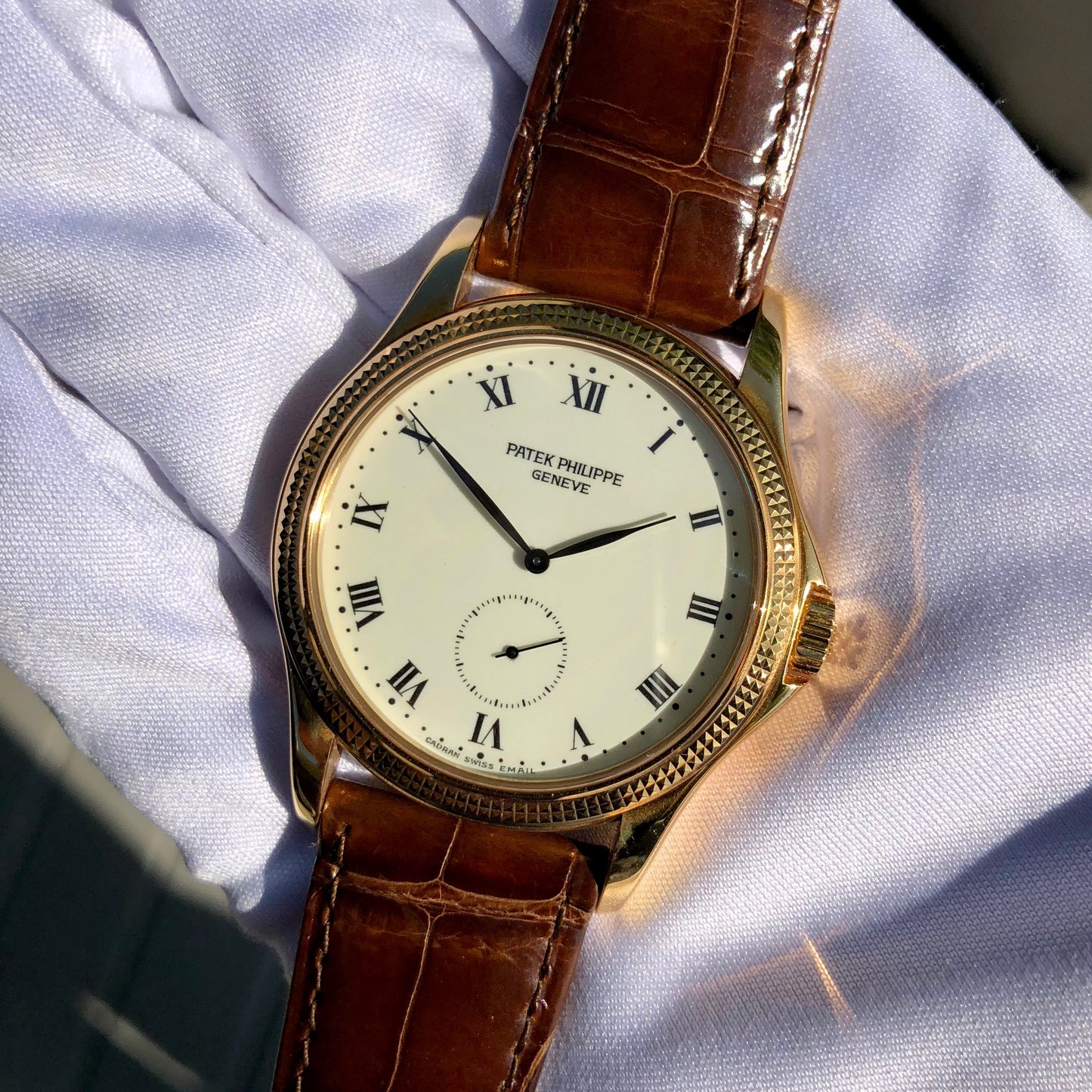 Patek Philippe Calatrava 5115J 18K Yellow Gold 35mm Enamel Wristwatch Box & Papers - Hashtag Watch Company