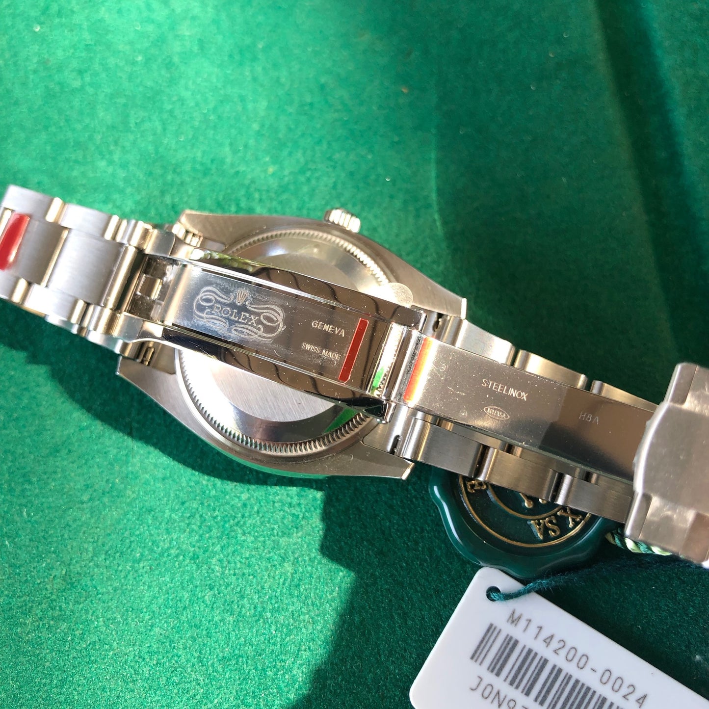 Rolex Oyster Perpetual 114200 White Stainless Steel Automatic Wristwatch Box Papers Circa 2019 - Hashtag Watch Company