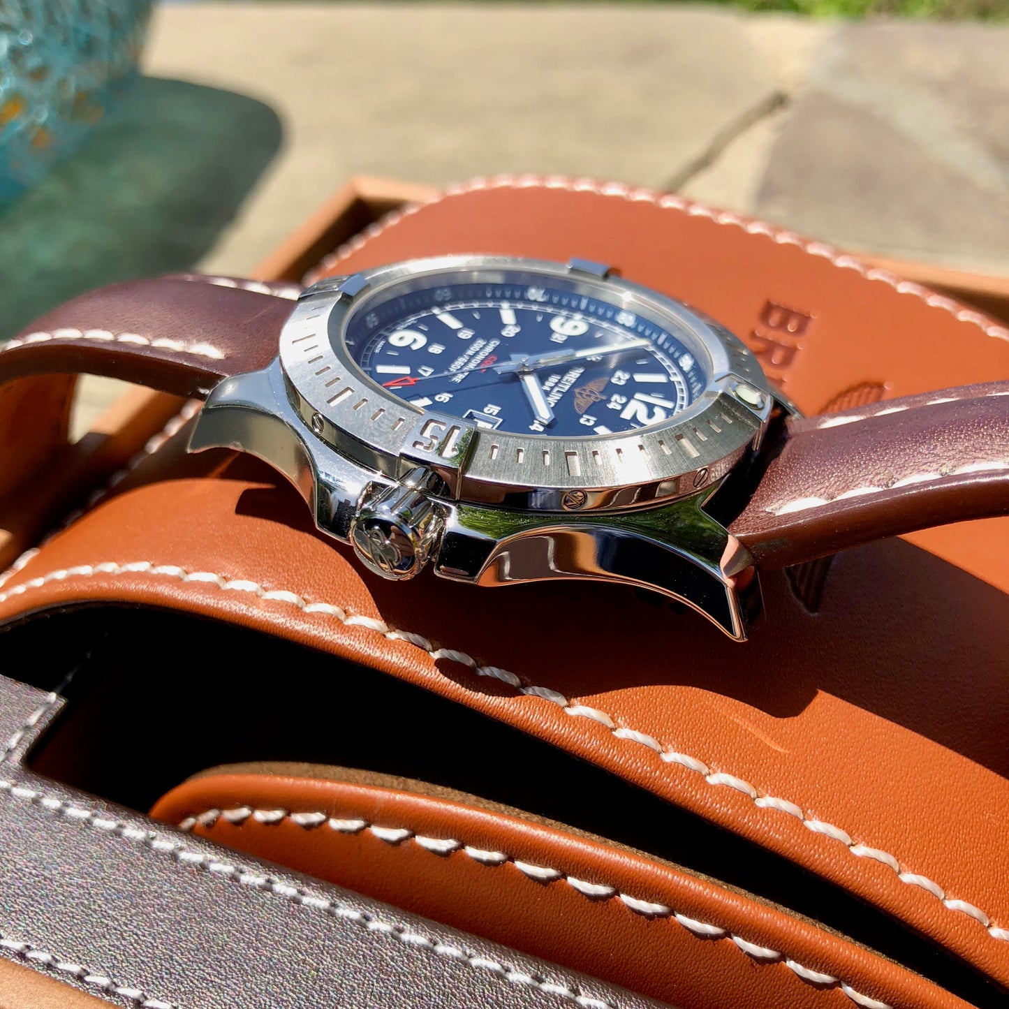 Breitling Colt Quartz Blue A7438811 Brown Leather 44mm Wristwatch Box & Papers - Hashtag Watch Company