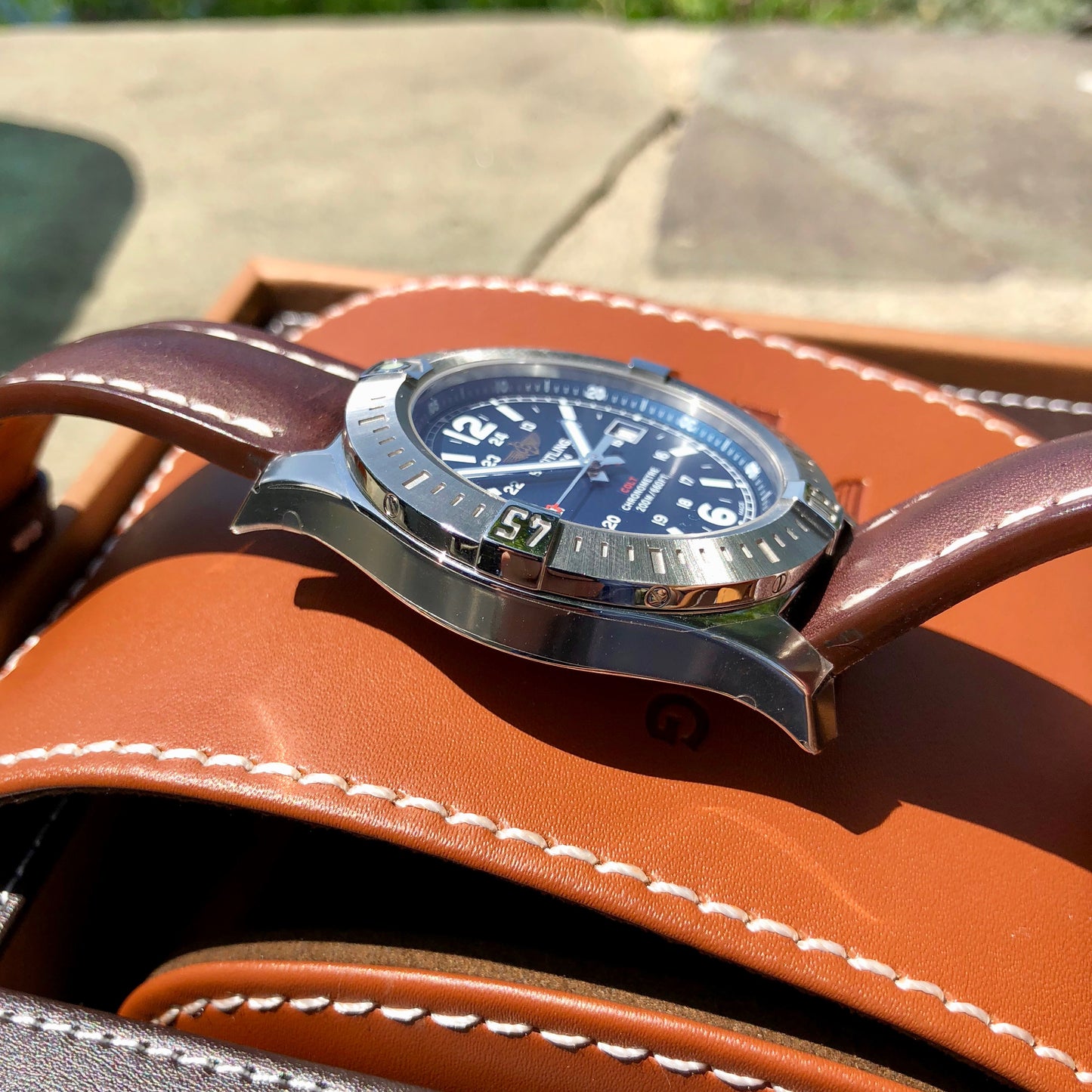 Breitling Colt Quartz Blue A7438811 Brown Leather 44mm Wristwatch Box & Papers - Hashtag Watch Company
