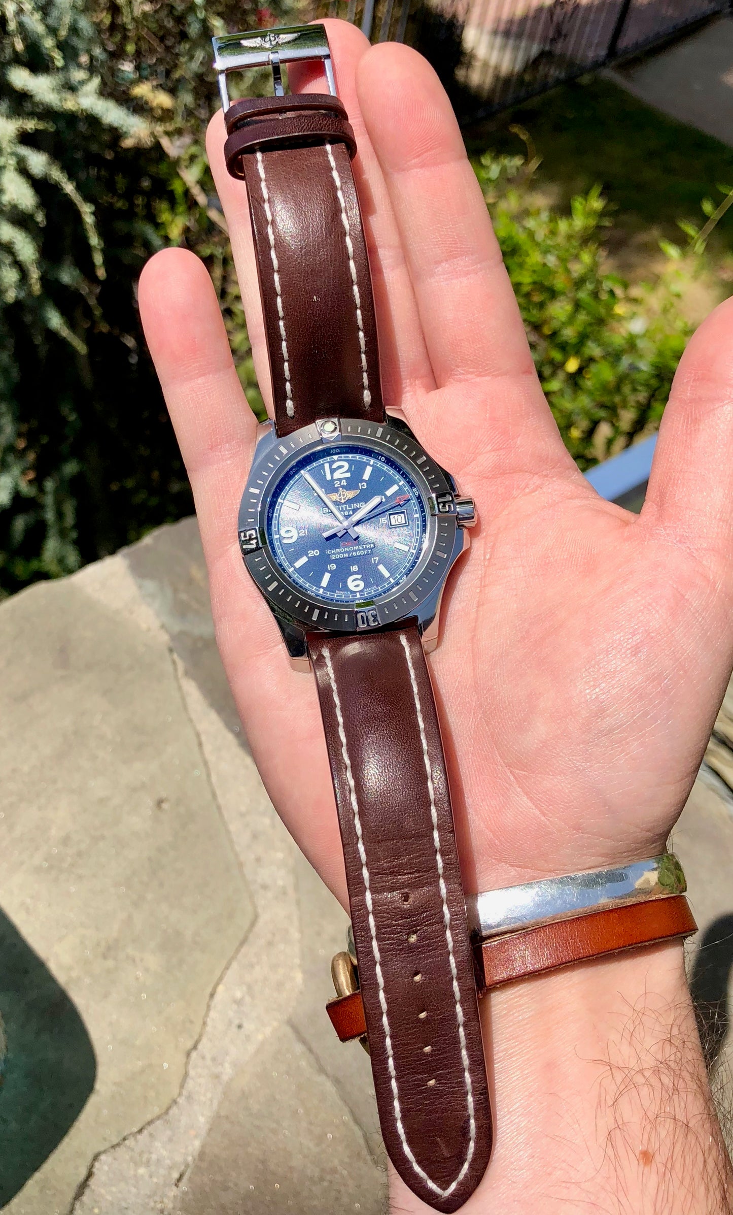 Breitling Colt Quartz Blue A7438811 Brown Leather 44mm Wristwatch Box & Papers - Hashtag Watch Company