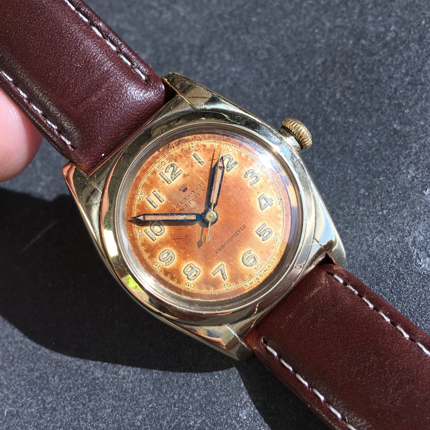 Vintage Rolex Bubbleback 3725 14K Solid Gold Steel TROPICAL Automatic Watch - Hashtag Watch Company
