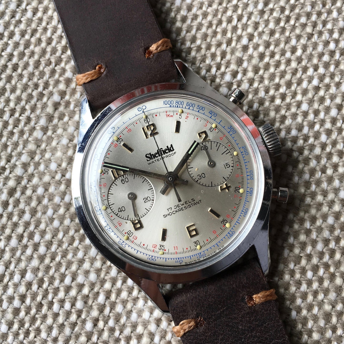 Vintage Sheffield 351-210 Waterproof Chronograph Venus 210 Manual Wind Wristwatch - Hashtag Watch Company