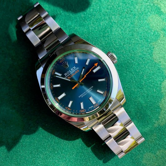 Rolex Milgauss 116400GV Z Blue Stainless Steel Wristwatch Box Papers Circa 2017 - Hashtag Watch Company