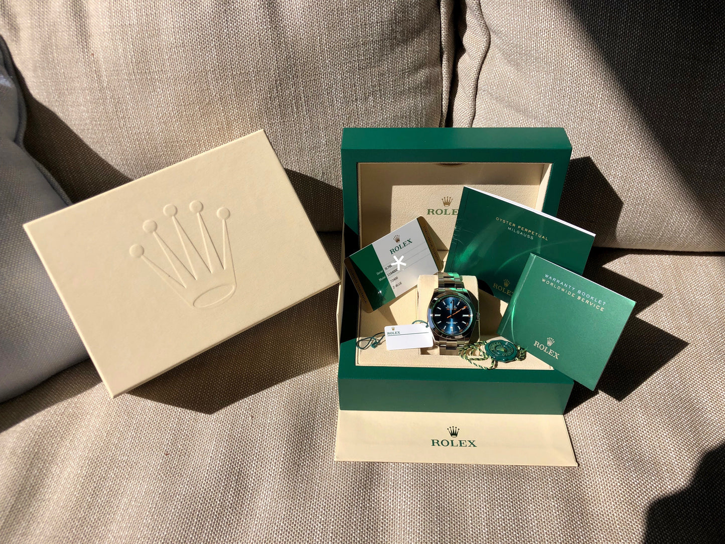 Rolex Milgauss 116400GV Z Blue Stainless Steel Wristwatch Box Papers Circa 2017 - Hashtag Watch Company