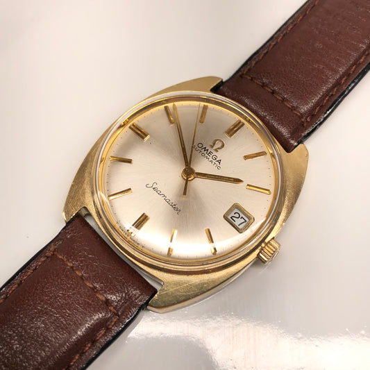 1966 Omega Seamaster 6736 14K Yellow Gold Caliber 563 Date Automatic Wristwatch - Hashtag Watch Company