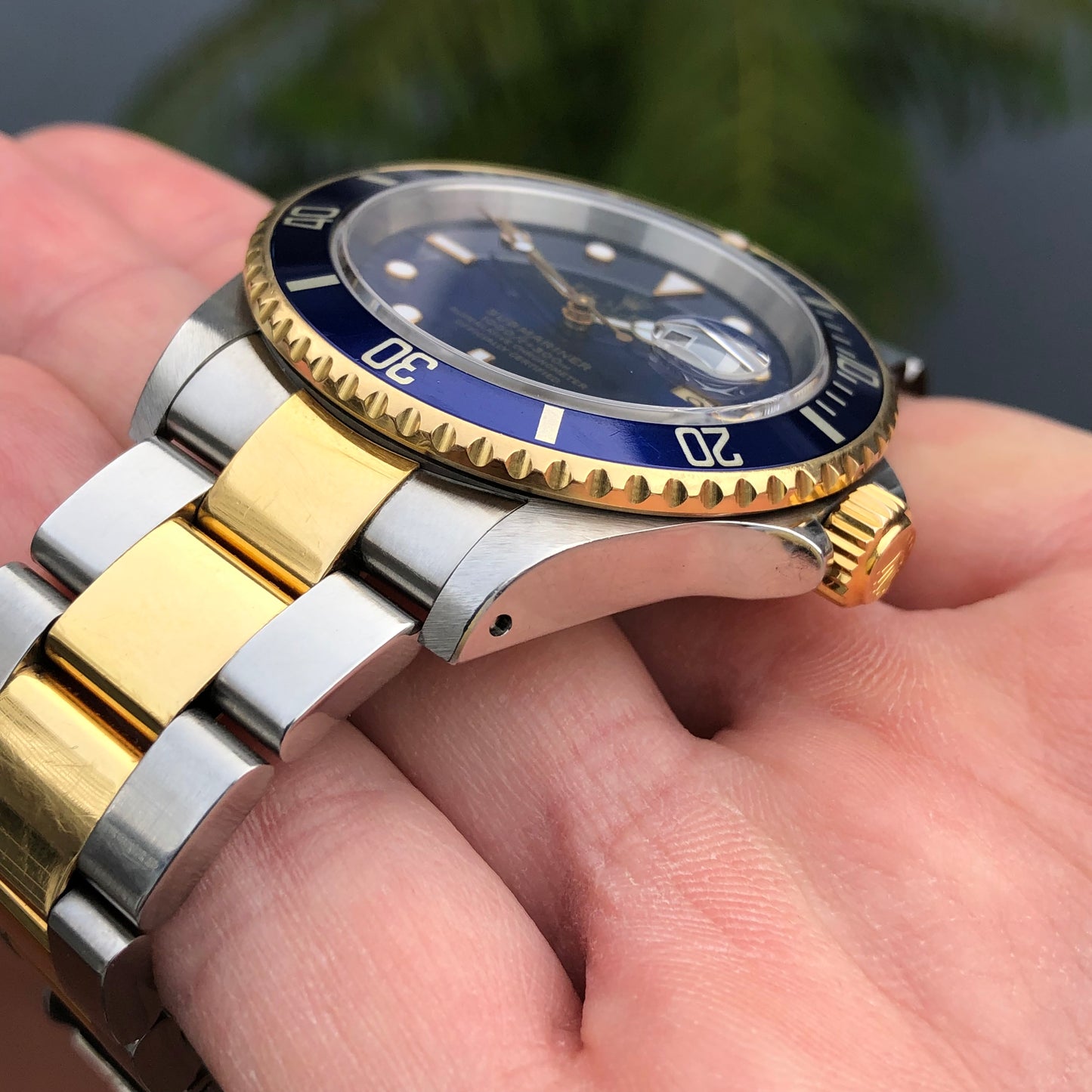 2002 Rolex Submariner Date 16613 Blue Two Tone Oyster 18K Steel Wristwatch Box Papers - Hashtag Watch Company