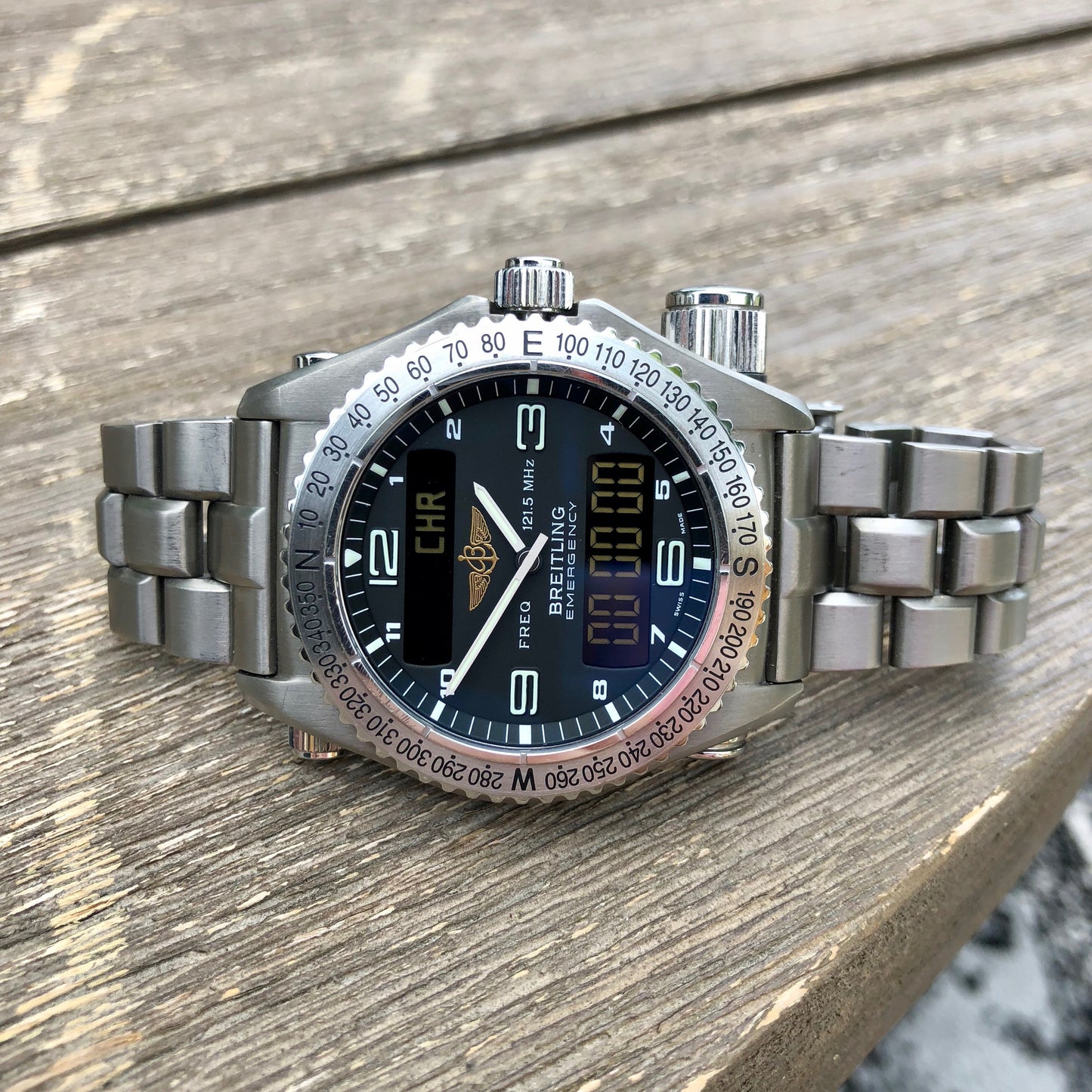 Breitling Emergency E56321 Titanium Aeronautical 43mm Wristwatch Box & Papers - Hashtag Watch Company