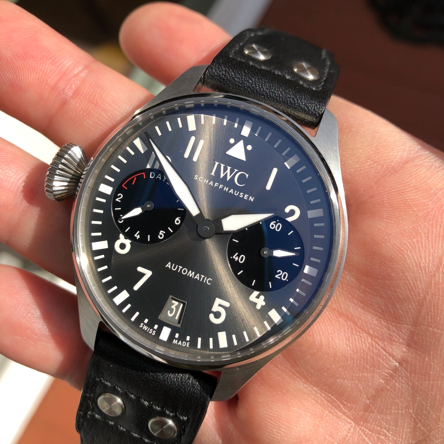 2019 IWC Big Pilot IW501012 “Right-Hander” Limited Edition Steel Chronograph Wristwatch with Box and Papers - Hashtag Watch Company