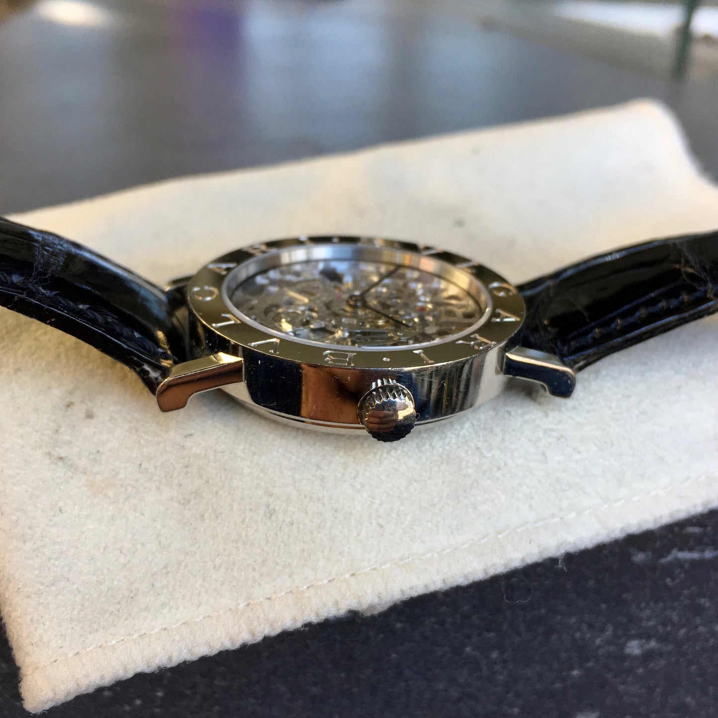 Bvlgari 18K White Gold BB.W.33.GL.SK.P Skeleton Leather Wristwatch - Hashtag Watch Company