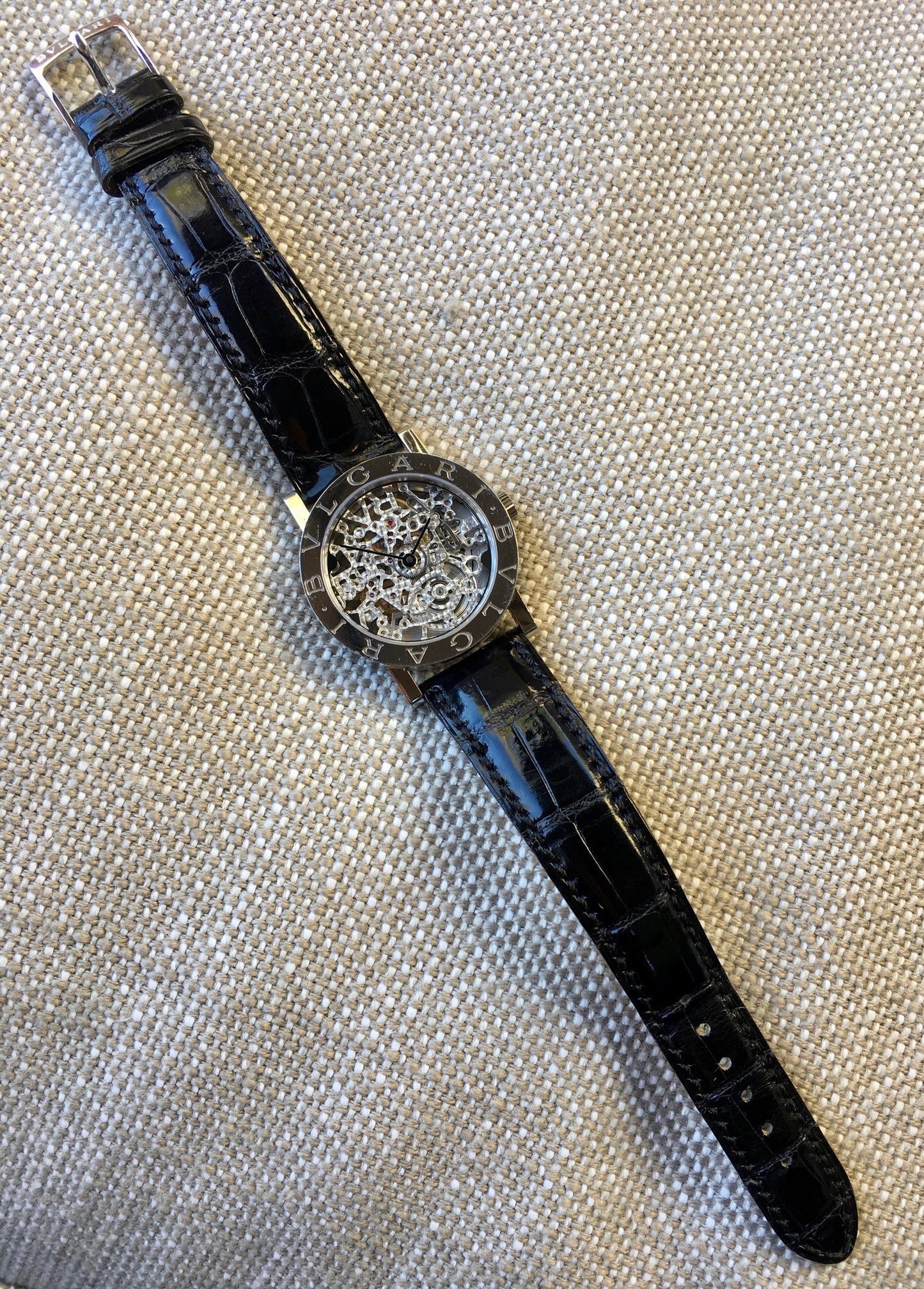 Bvlgari 18K White Gold BB.W.33.GL.SK.P Skeleton Leather Wristwatch - Hashtag Watch Company