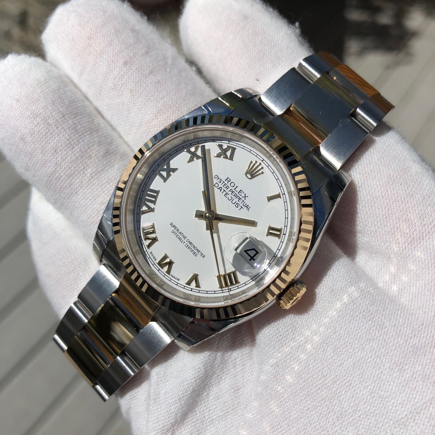 Rolex Datejust 116233 White Roman Two Tone Steel Gold Oyster Wristwatch Box & Papers New Unworn - Hashtag Watch Company